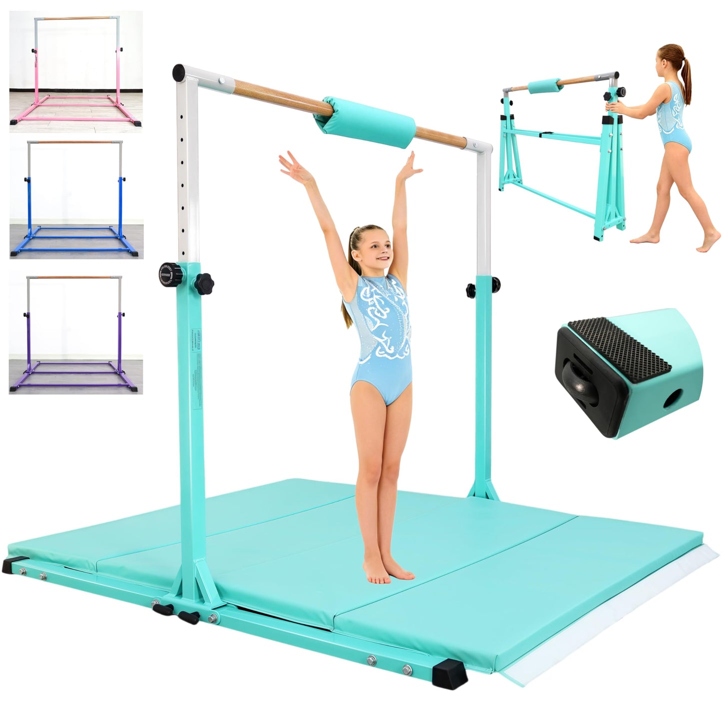 Seliyoo Foldable Gymnastics Bar for Kids Teens Ages 3-18, 5FT/6FT Kip Training Bar -Sturdy Base for Home Training,Adjustable Height 35" to 59" for, 400 LBS Capacity,Anti-Slip Base & Easy Assembly