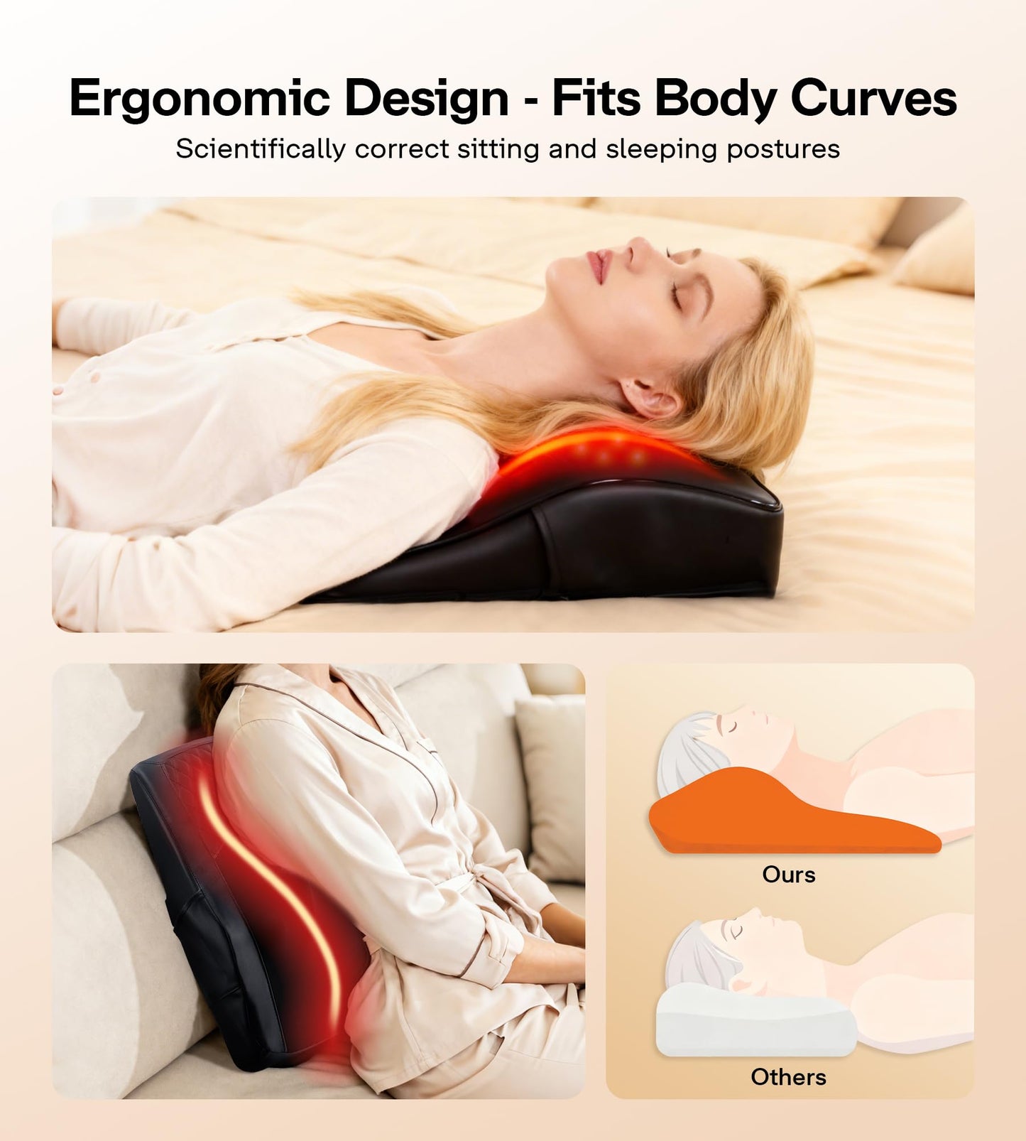 ALLJOY Heated Back Massager for Back Pain Relief, Deep Tissue Shiatsu Lumbar Support Pillow with 3 Massage Modes, 3 Intensity Levels & 3 Timer Settings for Office Chair Home, Fathers Day Gift for Dad