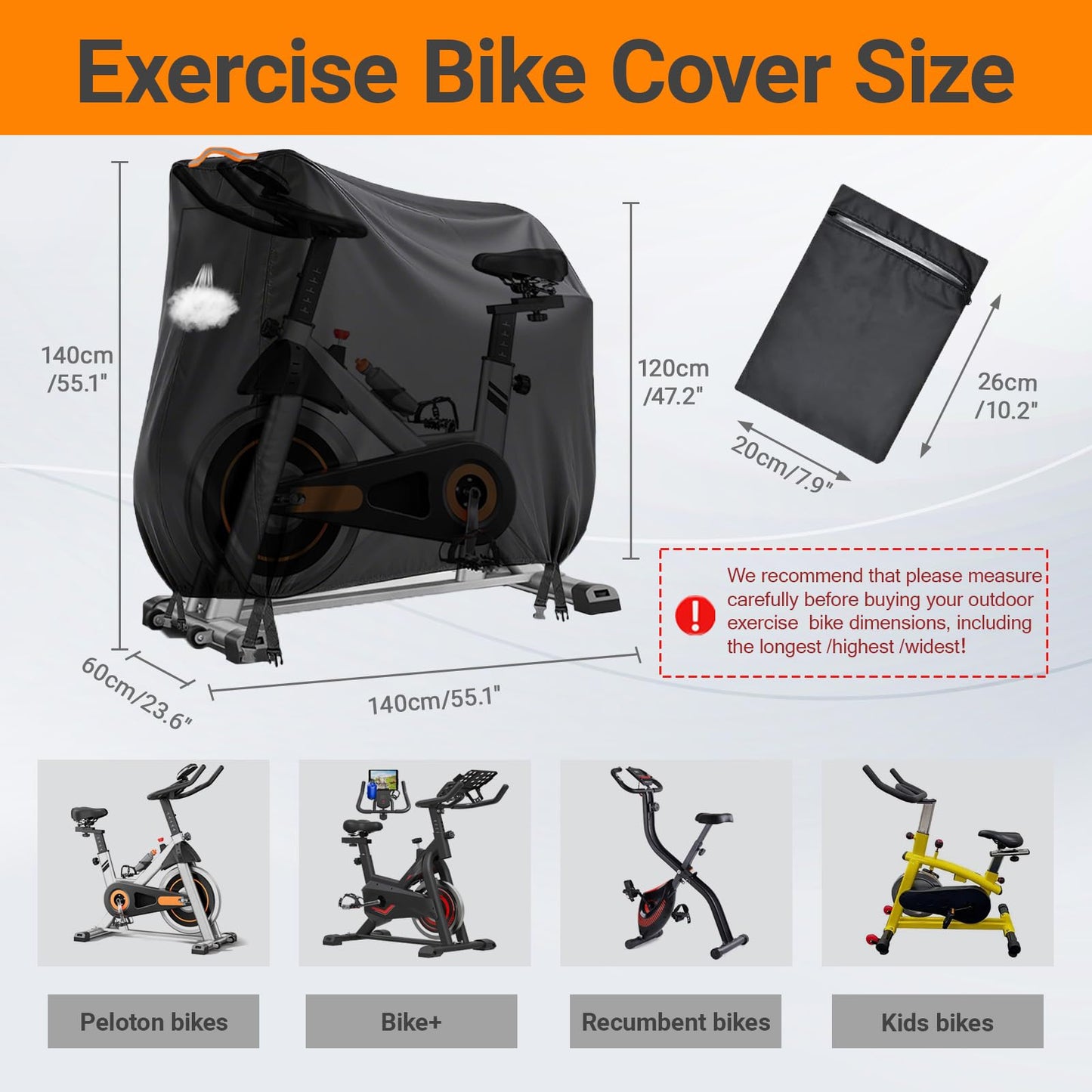 AAOWEEY Stationary Bike Cover Waterproof Outdoor，Upright Exercise Bike Cover with Air Vent,Waterproof Strip,4 Windproof Buckles,All Weather Large Cover for Most Exercise Bike