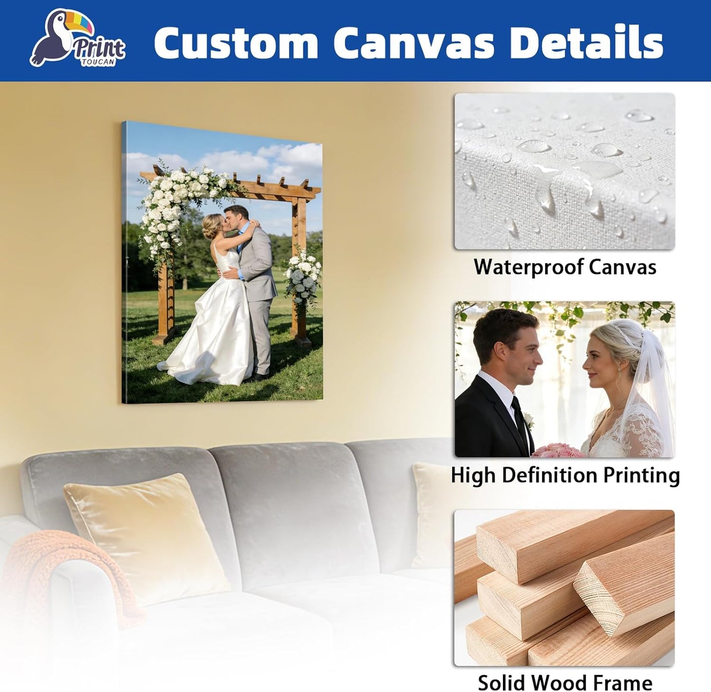 PrintToucan Custom Canvas Print - Personalized Photo Wall Art 16x24 IN | Unique Gift for Couples & Family Decor