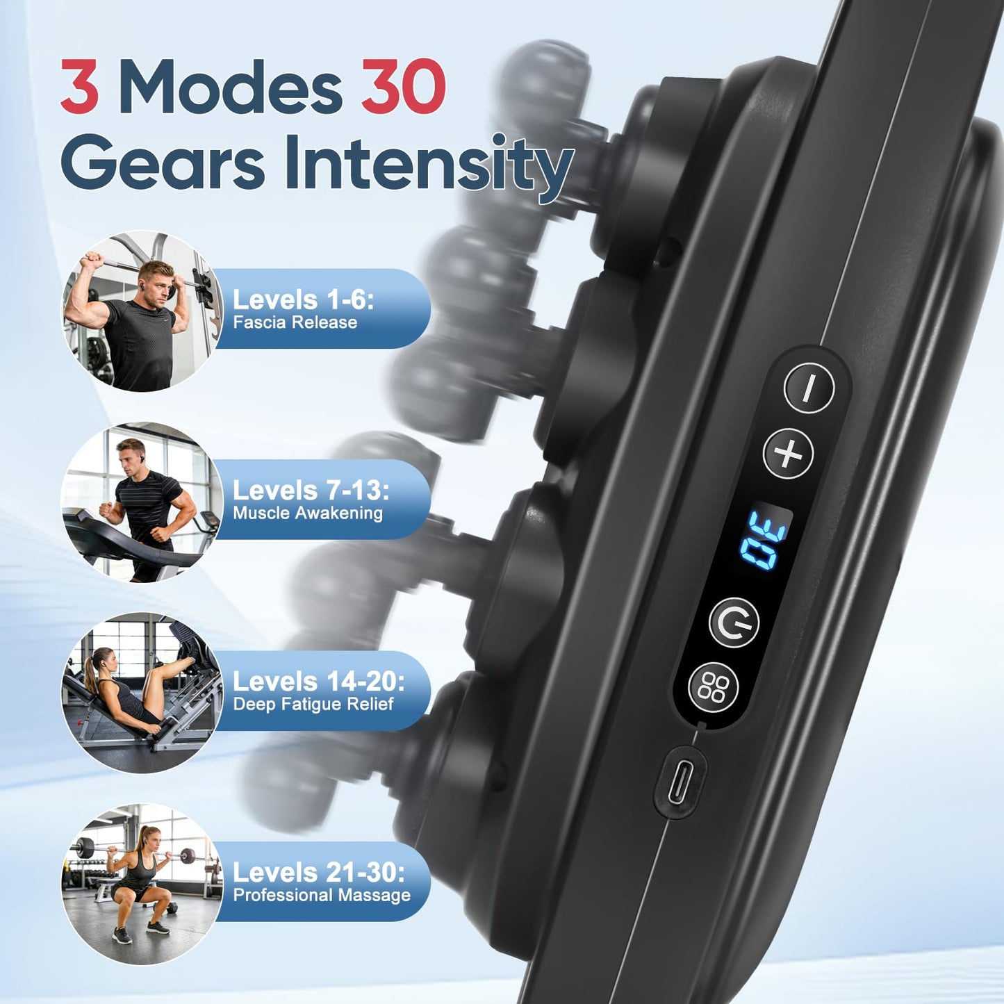 Morlivan 32-Head Massage Gun Deep Tissue Massager Gun Set, 3 Modes & 30 Levels, Ultra Quiet Back Massager for Pain Relief Muscle Recovery Tool for Athletes Office Workers Home Gym