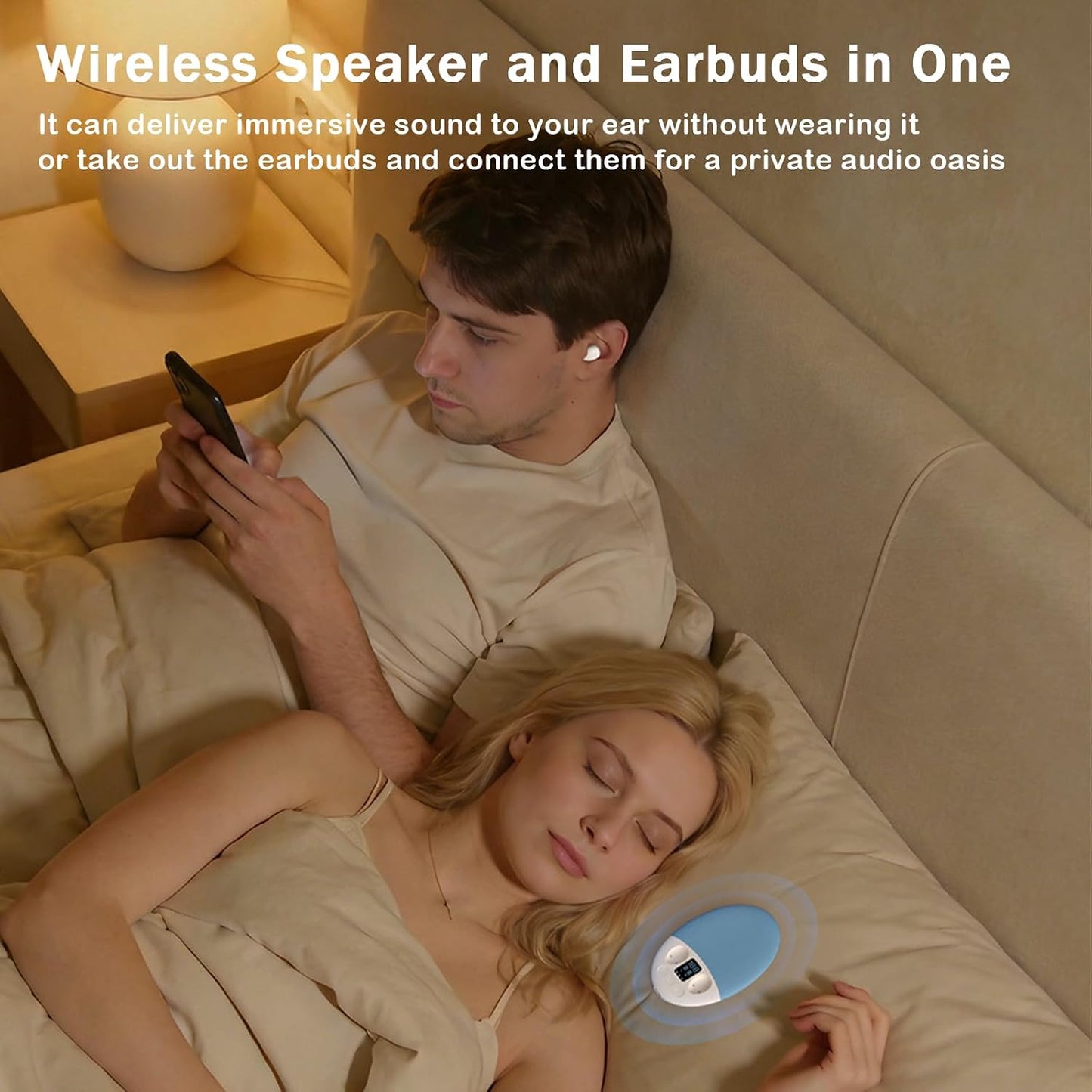 Generic Bluetooth Pillow Speaker with Wireless Earbuds for Sleeping, Mini Portable Under Pillow Speaker with White
