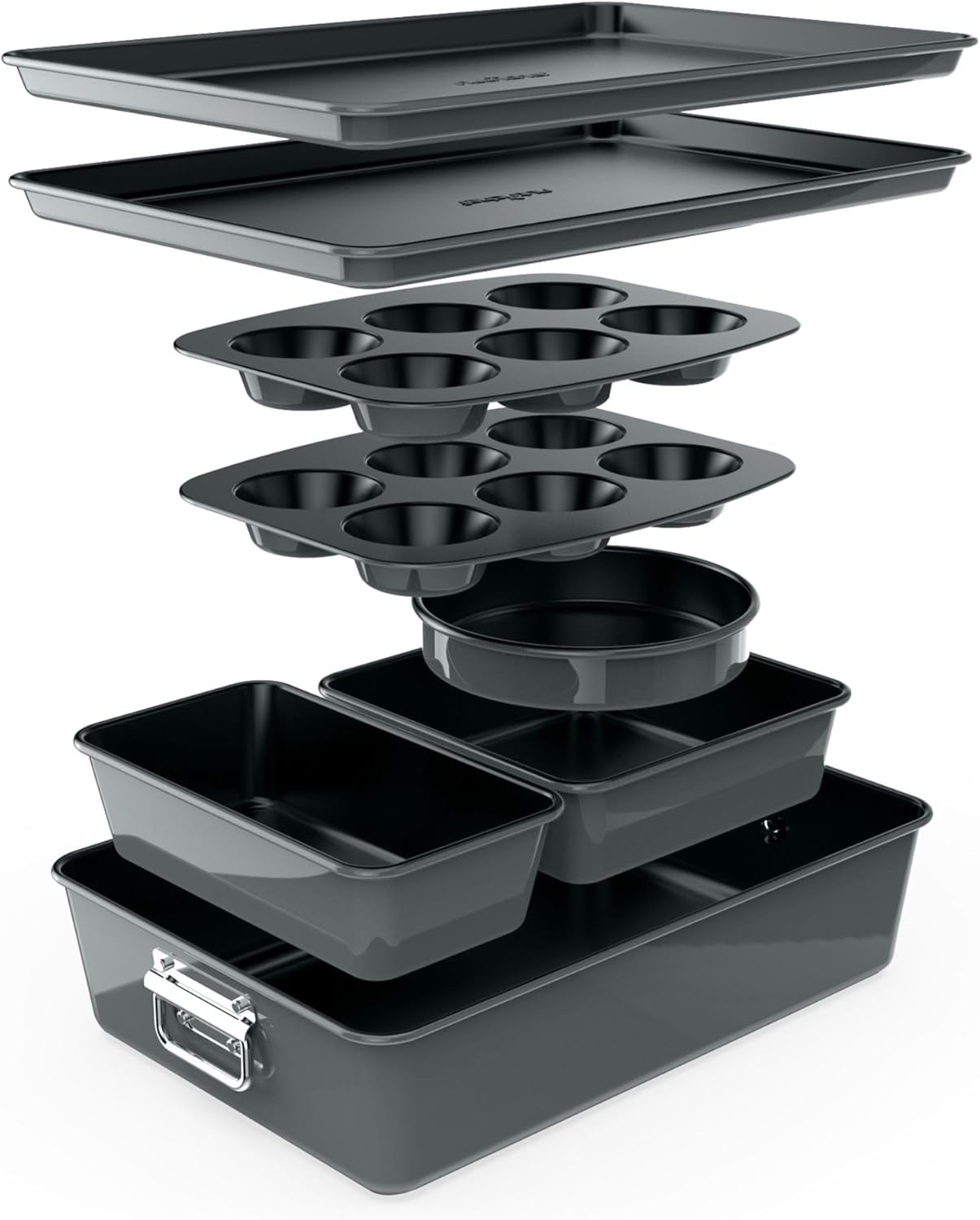 NutriChef 8-Piece Nonstick Bakeware Set - PFOA-Free Baking Pans, Oven Safe to 450°F, Gray