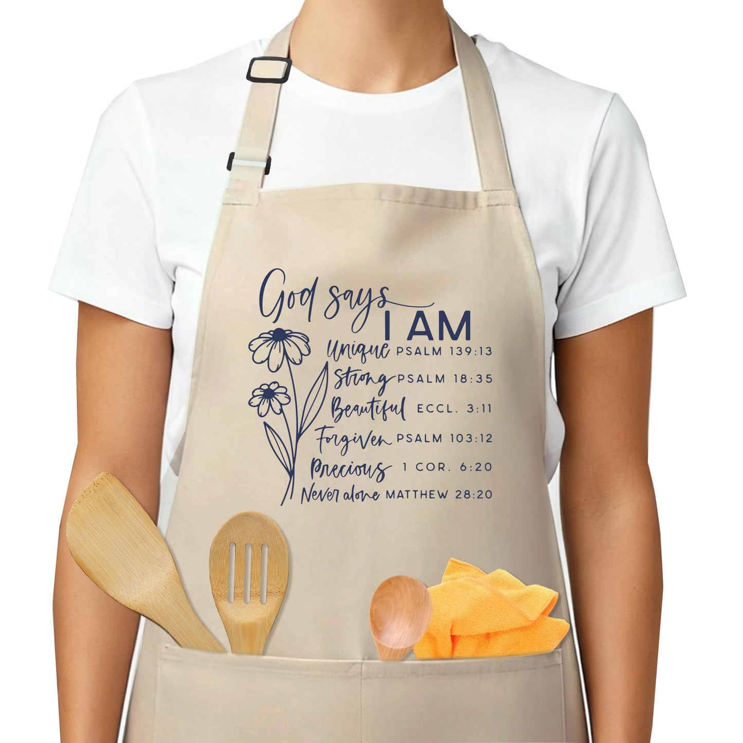 heiyihe Adjustable Cooking Aprons for Women with Pocket- God Says You Are Grilling Apron, Christian Gifts for Women, Perfect for Cooking, Gardening, Bartending, Birthday Kitchen Baking Gift-A29