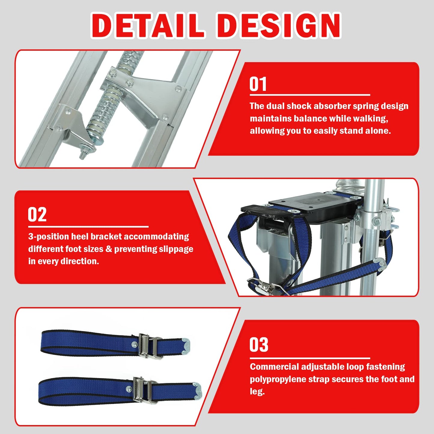 48 inch -64 inch Professional Grade Adjustable Drywall Stilts Taping Paint Stilt Aluminum Tool Stilt for Painting Painter Taping Silver