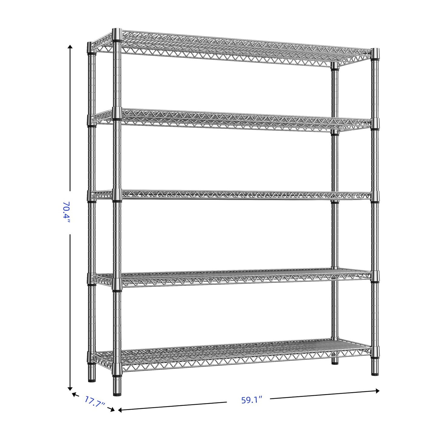 M MZG 3500LBS 59" W 5 Tier Storage Shelves Rack Metal Wire Shelving Unit, Storage Standing Shelf Organizer for Laundry Bathroom Kitchen Pantry Closet Garage, Chrome 17.7" D x 59.1" W x 70.4" H