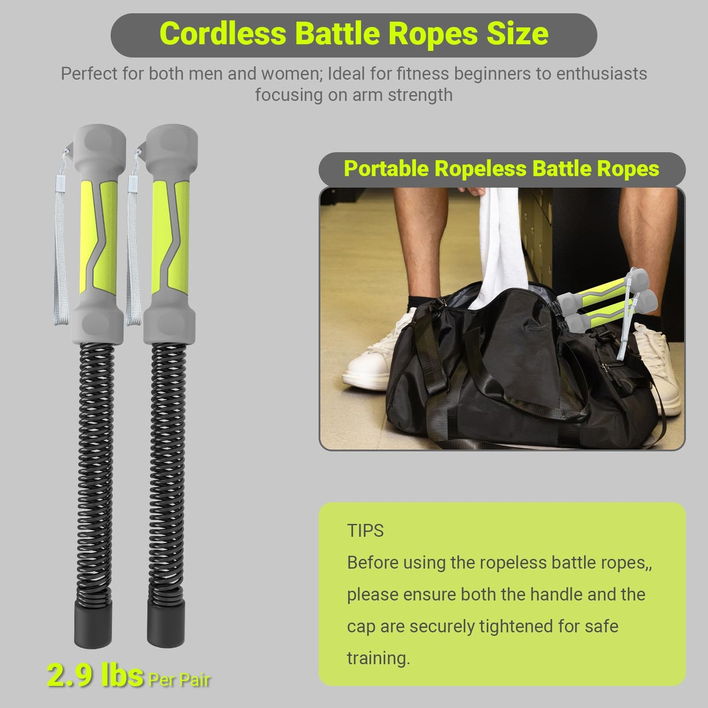 Weighted Cordless Battle Ropes, 2-in-1 Portable Ropeless Battle Ropes for Home Gym, Workout Ropes for HIIT, Strength & Low-Impact Aerobic Training, Versatile Exercise Equipment for Men & Women