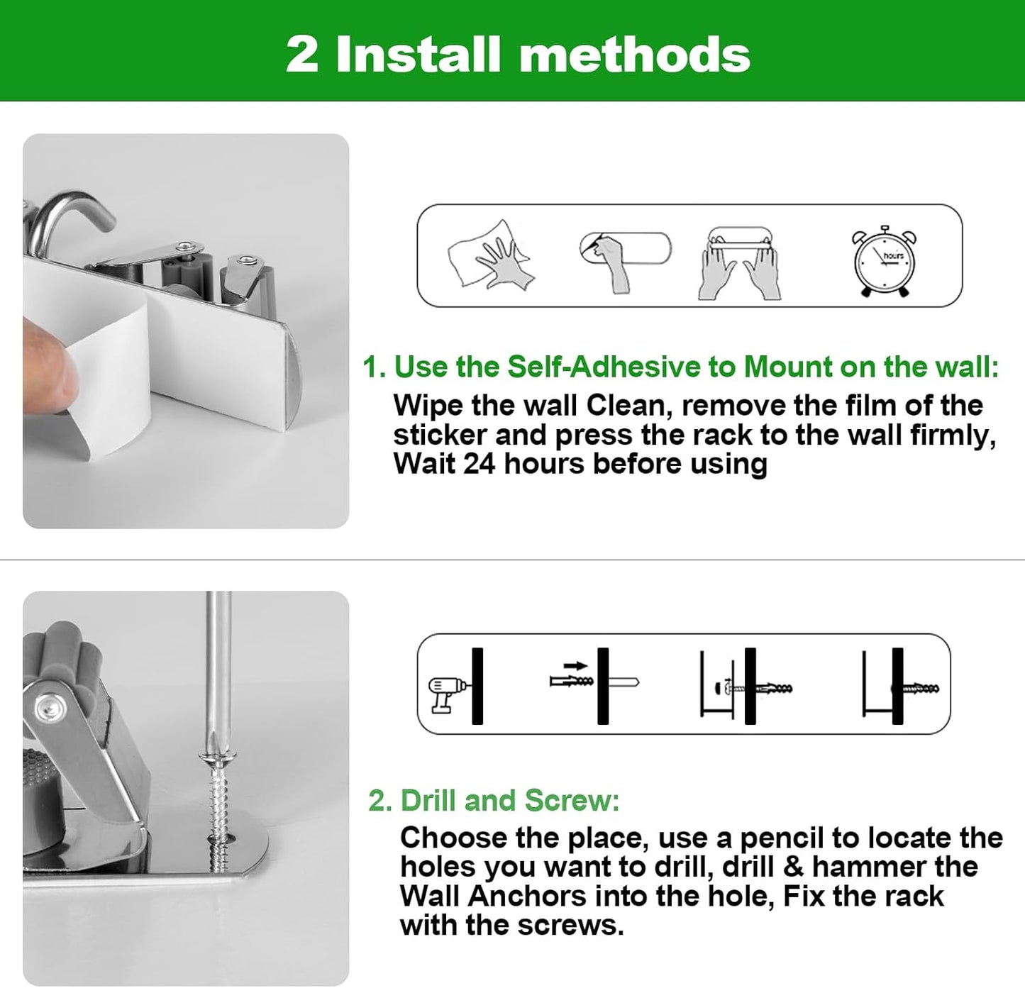 Voze Mop and Broom Holder - 5 Racks & 4 Hooks, Heavy-Duty Wall Mount Organizer for Home & Garage