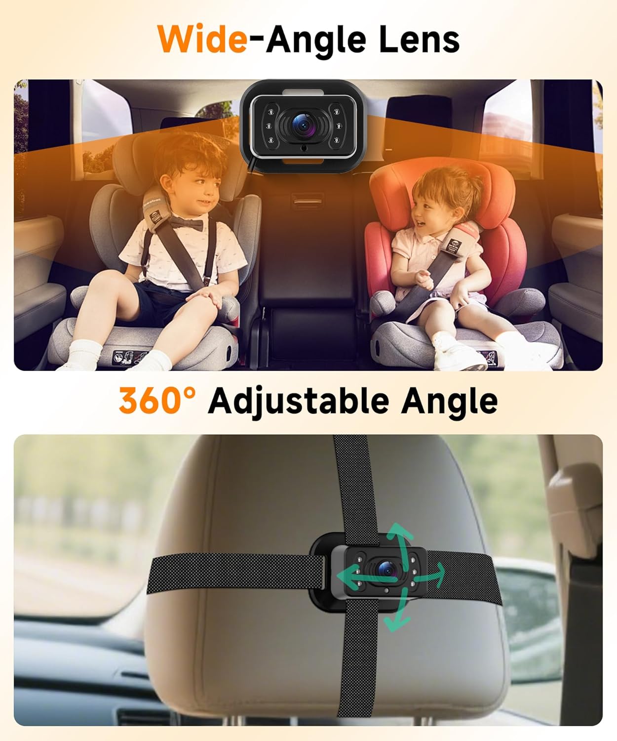 MAHVEC 2 6.86 Inch 2 Dual Baby Car Monitor for Kids - IPS Split Display with IR Night Vision Camera, Dual Channel Car