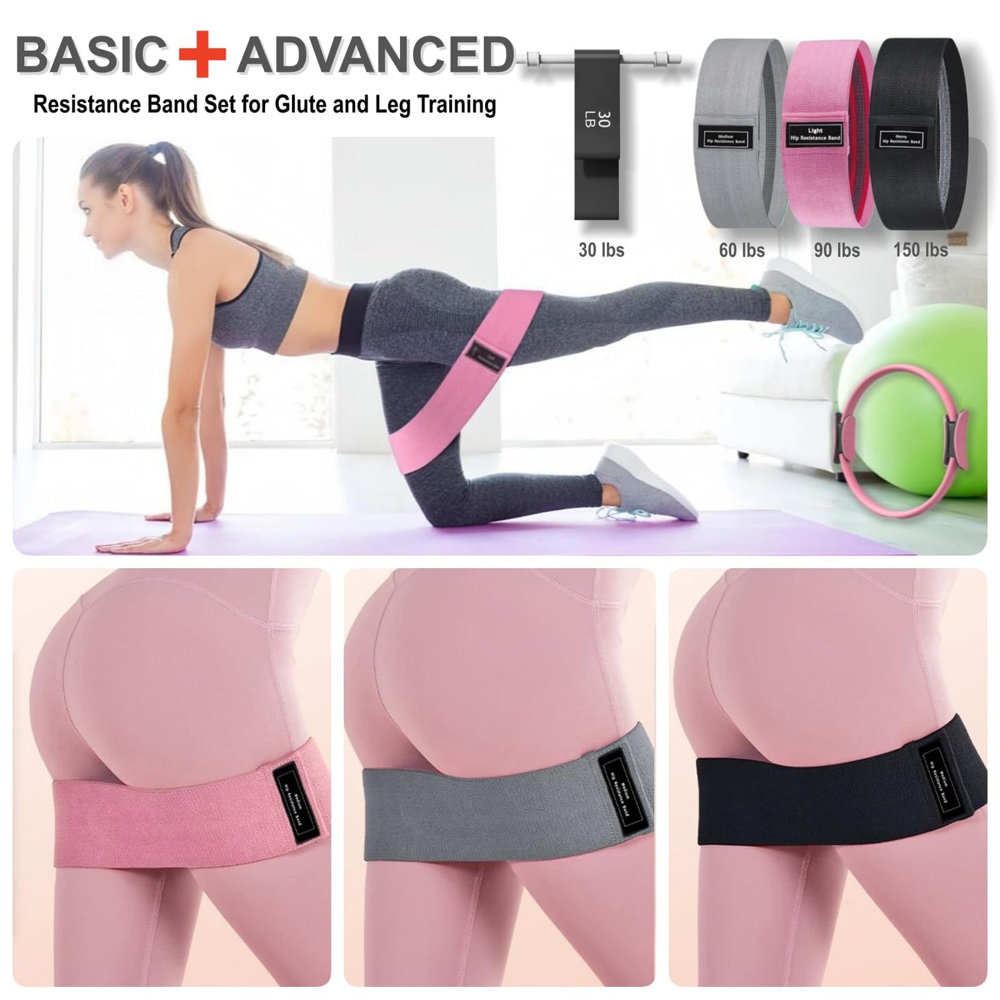 Nuplot Pilates Equipment, Pilates Kit for Home Workouts, Pilates Essentials Kit for Women, Home Pilates Kit with Pilates Ring and Ball Set, Booty Bands, Figure 8 Resistance Band, Yoga Band (Black)