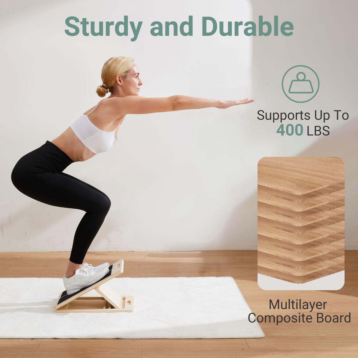 Reoceing Adjustable Wooden Slant Board for Calf Stretching, 5 Angle Incline Board for Exercise, Non-Slip Design, 400 lb Capacity, Foldable Stretch Board