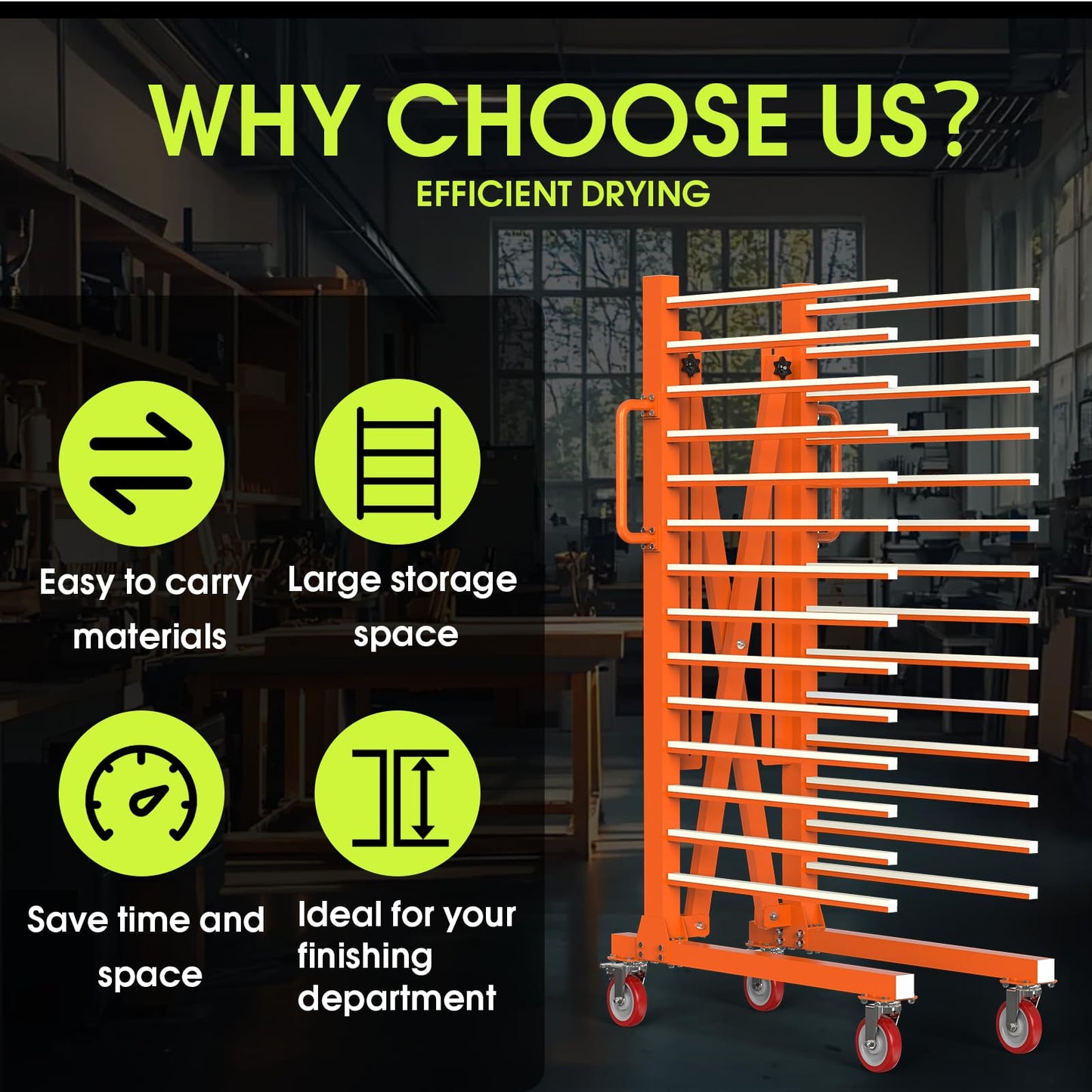 MOOFI 15-Shelf Door & Cabinet Door Paint Drying Rack–Heavy-Duty Metal Rack for Painting,Staining & Curing Doors,Cabinet Doors,Trim & Wood Panels– Space-Saving Drying System for Shops & Remodeling Pros