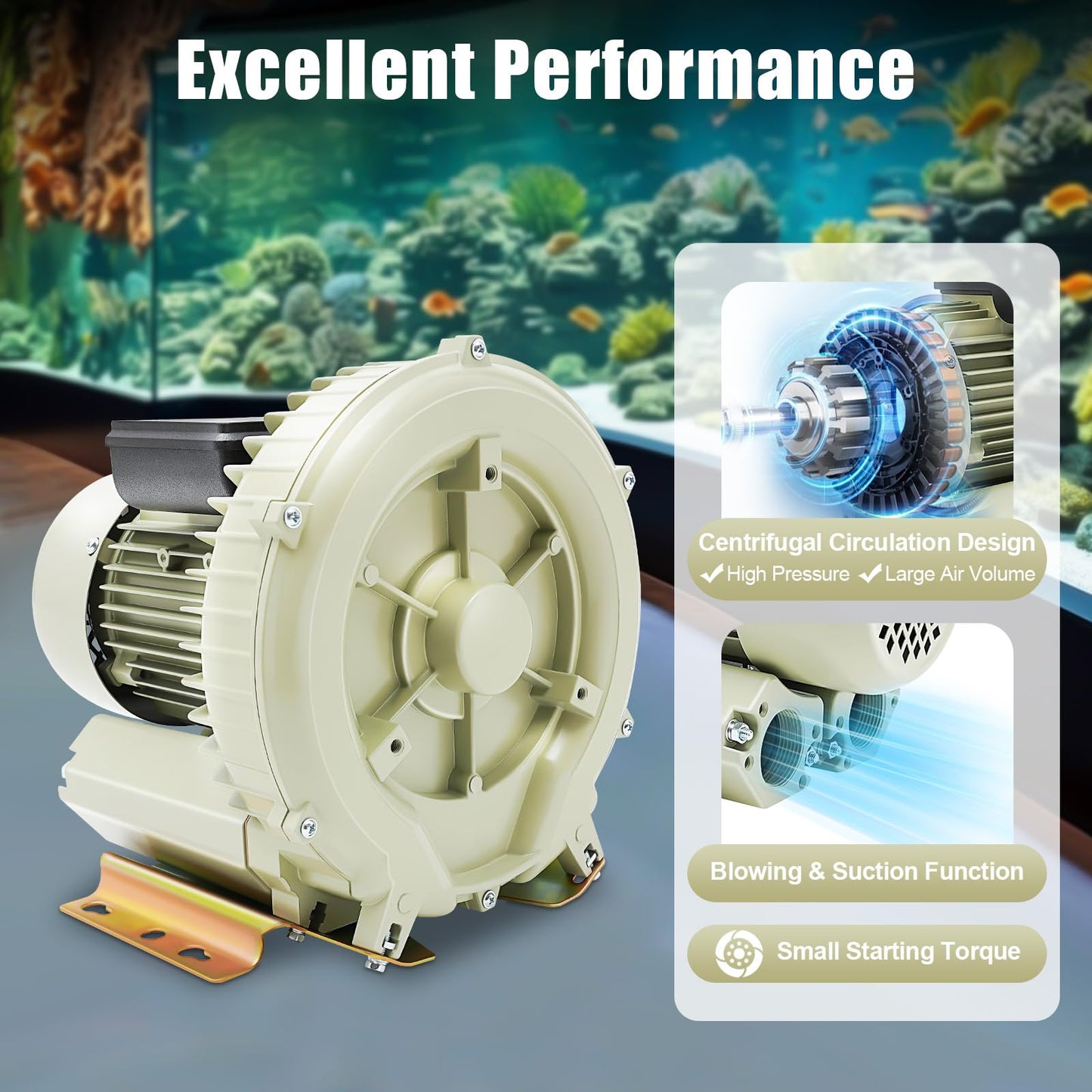 GSHIOIO 370W Air Pump Blower High Pressure Industrial Air Pump Commercial Aquarium Fish Tank Pond Aquaculture Blower Air Oxygen Pump Blower for Oxygen Supply Food Markets/Fish Tanks