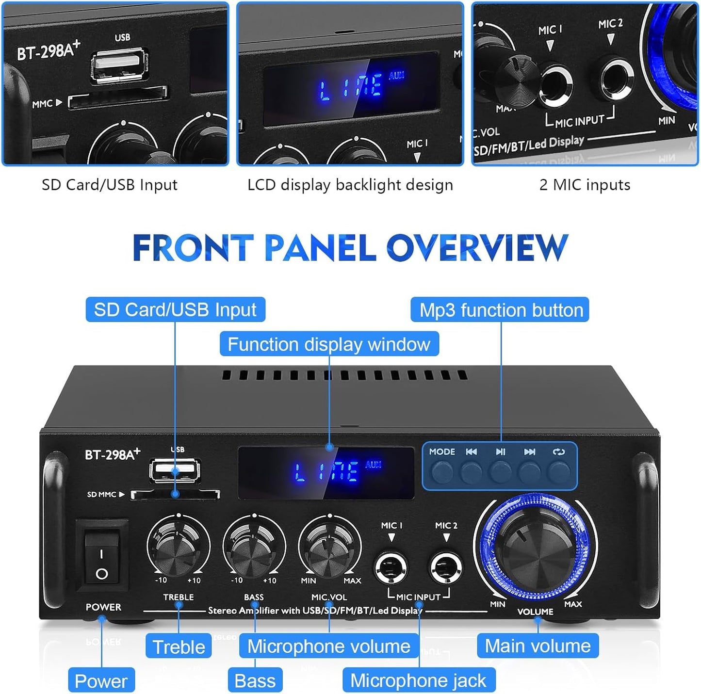 Generic BT-298A+ 40Wx2 AEXCVG Stereo Home Audio Amplifier HiFi Bluetooth Stereo Receiver Mini Home Theater Amplifier