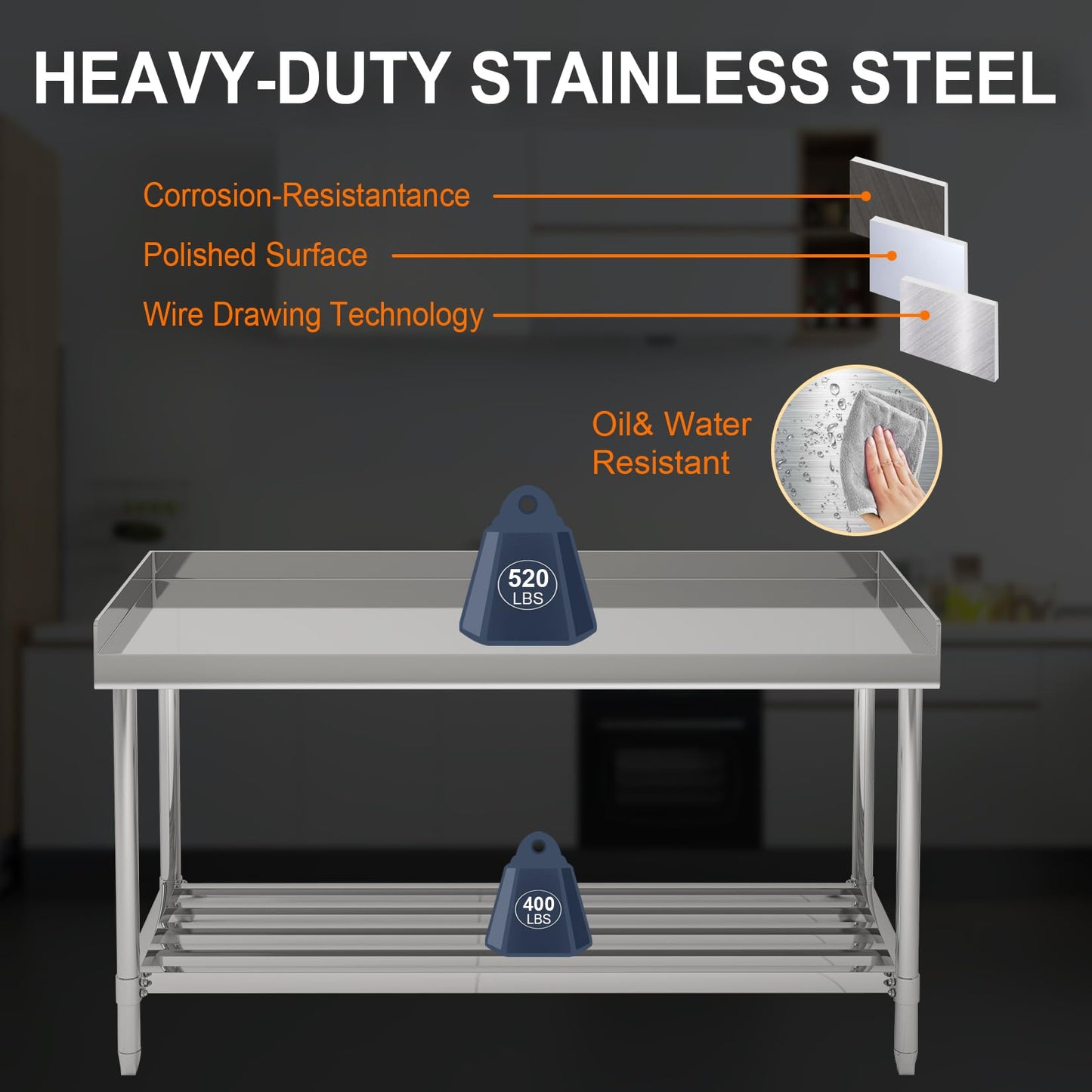 ActiveTrail Stainless Steel Work Table,24"X48" NSF Commercial Kitchen Prep Table with Backsplash & Adjustable Shelf,Heavy Duty Workstation for Restaurant, Home & Hotel
