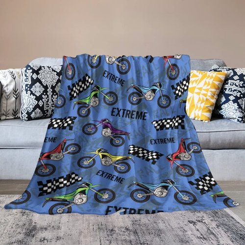 Cool Motorcycle Throw Blanket Car Soft Warm Bedding Bed Blankets Boys Teen Gifts for Couch Bedroom Sofa Office Car, All Season Cozy Flannel Plush Blanket for Kids Adults, 60"X50"
