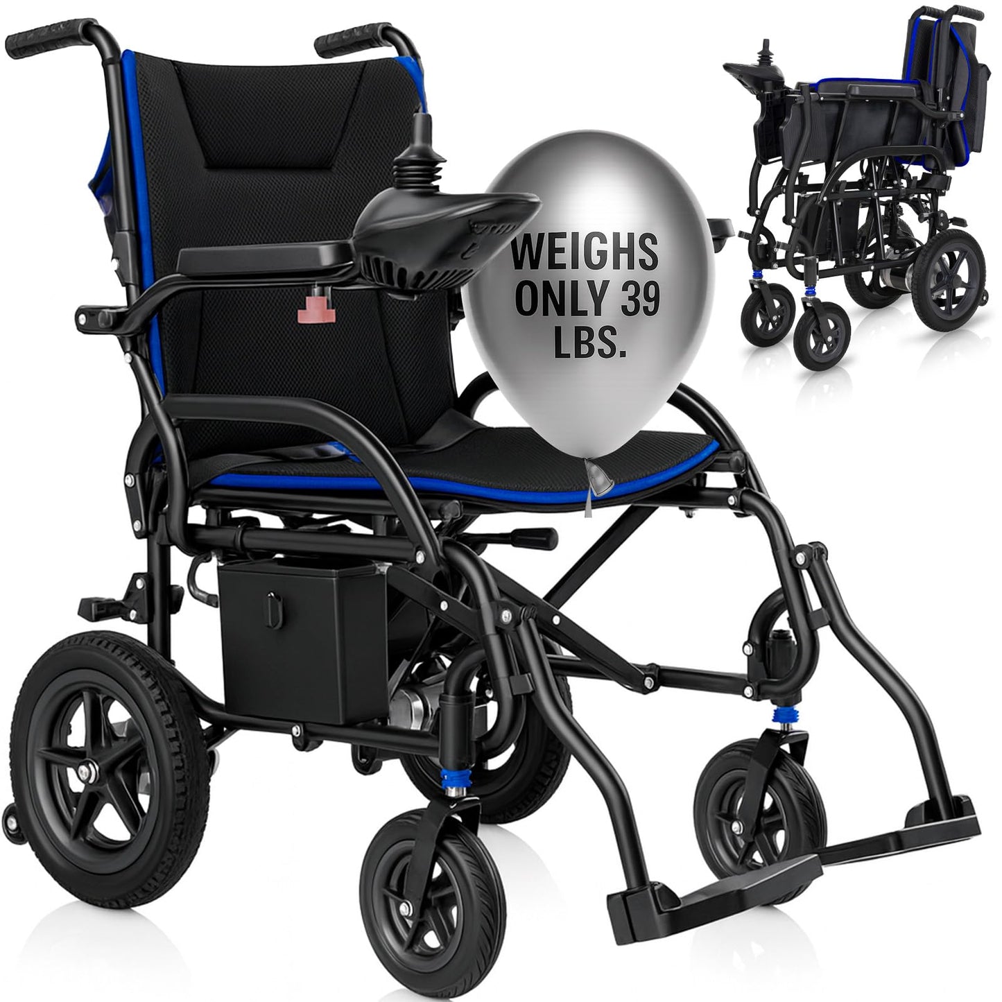 Vive Ultra Lightweight Electric Wheelchair for Adults - Foldable Power Wheel Chair - Collapsible, Folding, Ultralight, Motorized, Light Weight Travel Senior Folding Mobility Aid - Weighs Just 39 lbs