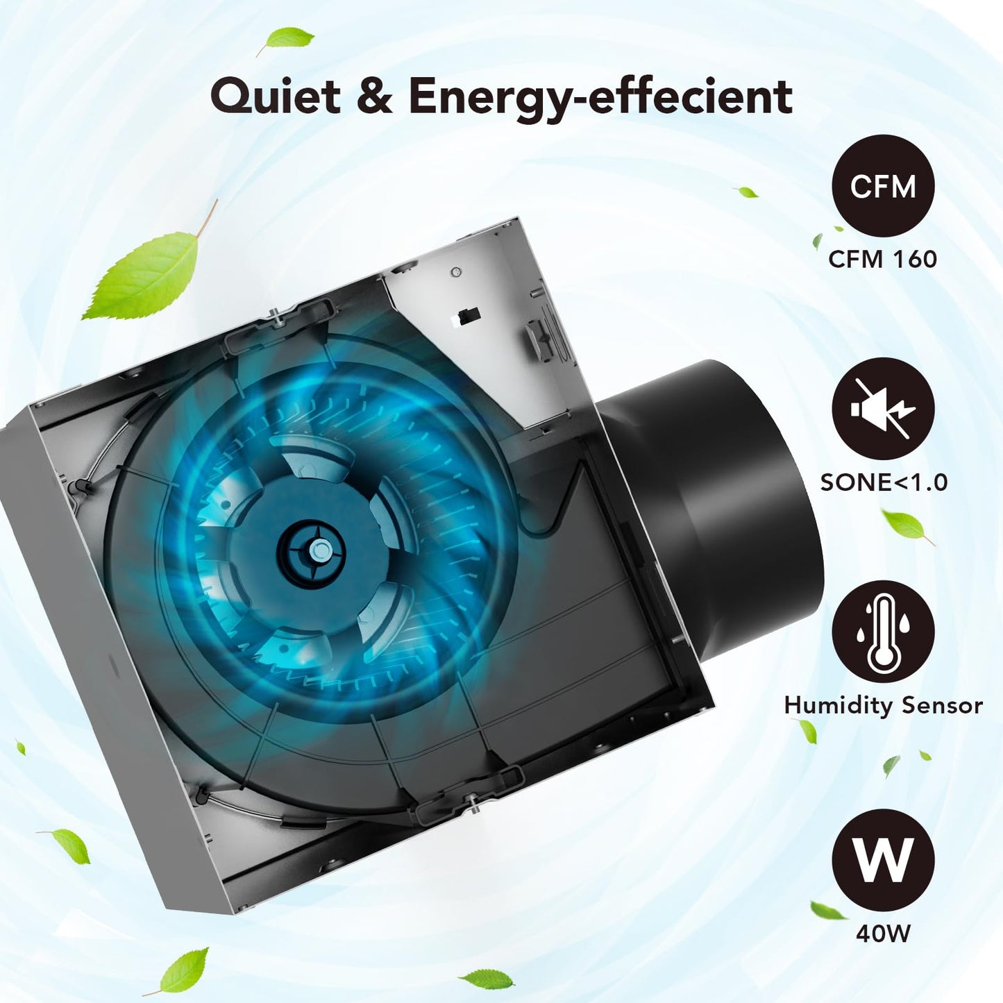 OREiN 3-in-1 Bathroom Exhaust Fan with Light & Humidity Sensor, 160 CFM, 1.0 Sone, Auto-On at 60% Humidity, 1500LM, 3CCT, Night Light, ENERGY STAR, HVI/FCC/ETL, Ceiling Opening 11.81''x 11.02''