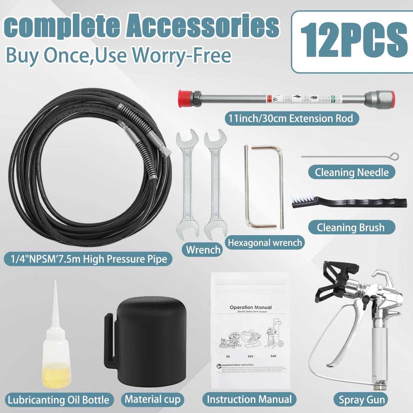2900PSI Airless Paint Sprayer, 650W 7/8HP High Efficiency Airless Sprayer,0.24GPM Electric Paint Sprayer with Rod & Kits, Indoor/Outdoor DIY to Industrial Spraying (Black)