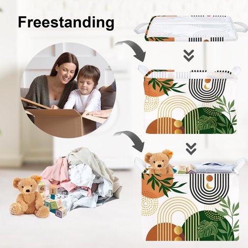 Clastyle Boho Geometric Storage Basket Baby Laundry Hamper Leaf Kid Gift Toy Box Collapsible Clothes Organizer Nursery Bin for Bedroom, Arched Door, 40 * 30 * 30 cm