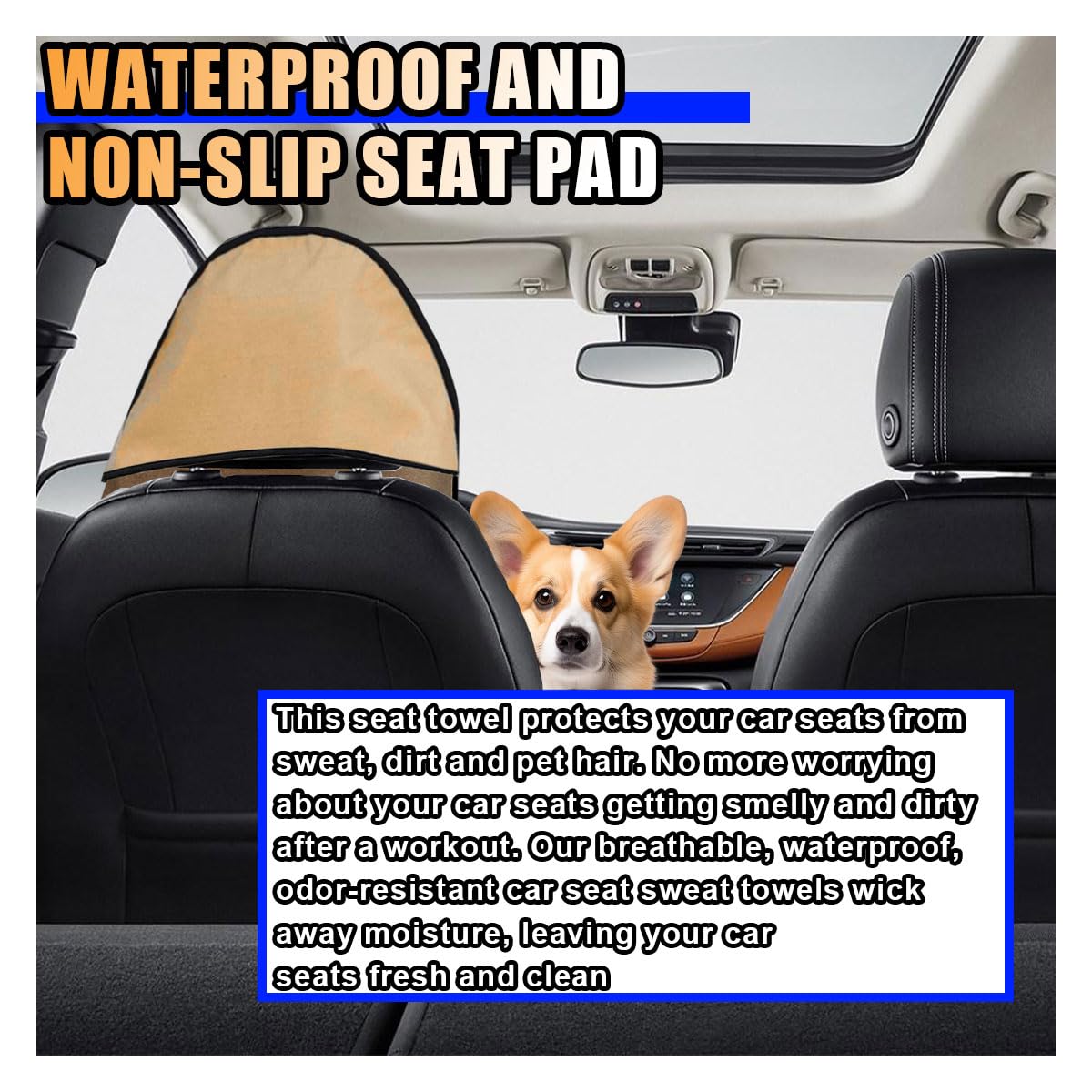 LAINLOY Sweating Car Seat Cover, Non-Slip Waterproof Bucket Car Front Seat Protector for Post Gym Workout, Beach and Hiking, Washable Seat Cover for Car SUV Truck (Beige)