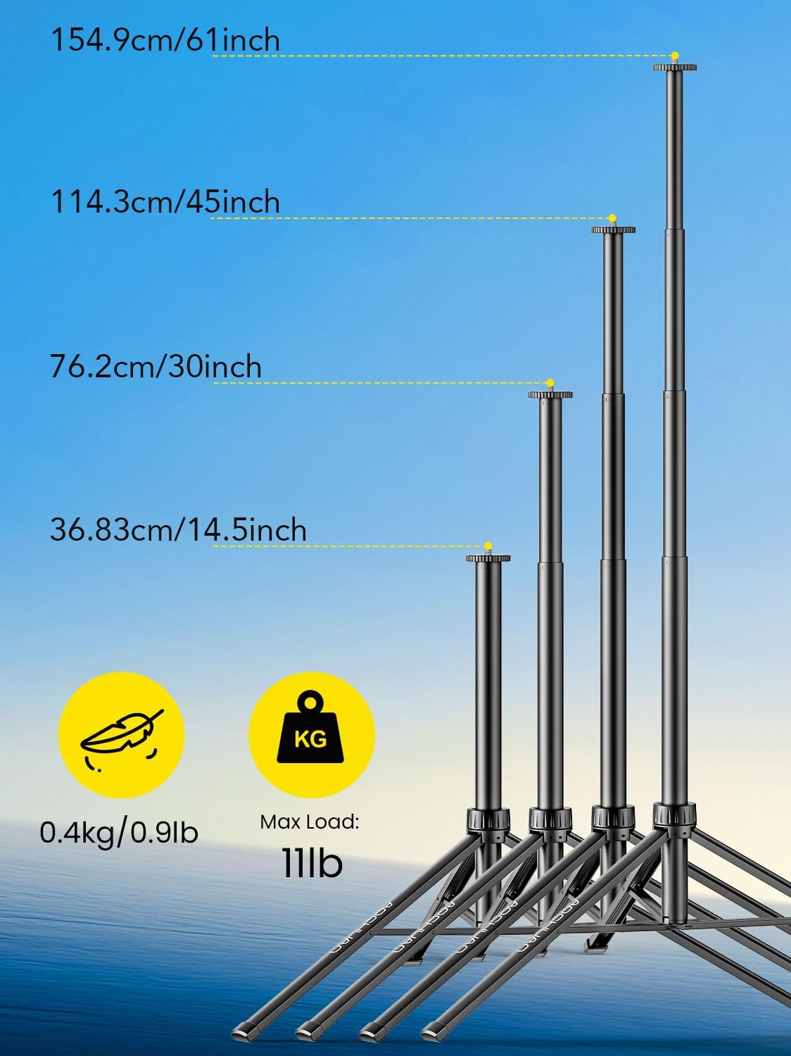 AOCHUAN 155cm 14.5"-60.1" Lightweight Extendable Phone Tripod for iPhone, Adjustable Photography Phone Stand, Portable