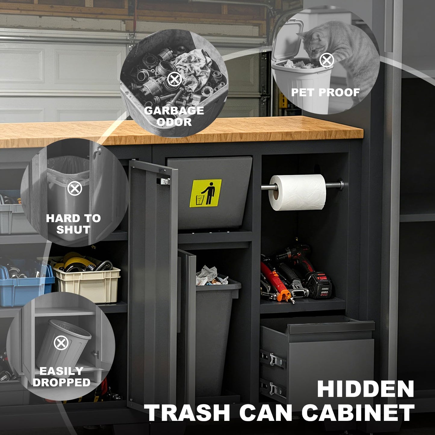 Garage Cabinets Storage System, 12-Pcs Included Steel Cabinets Drawers Rolling Chest and Trash Can Cabinet, Locked Storage Cabinet, Perfect for Organizing Garage and Tools