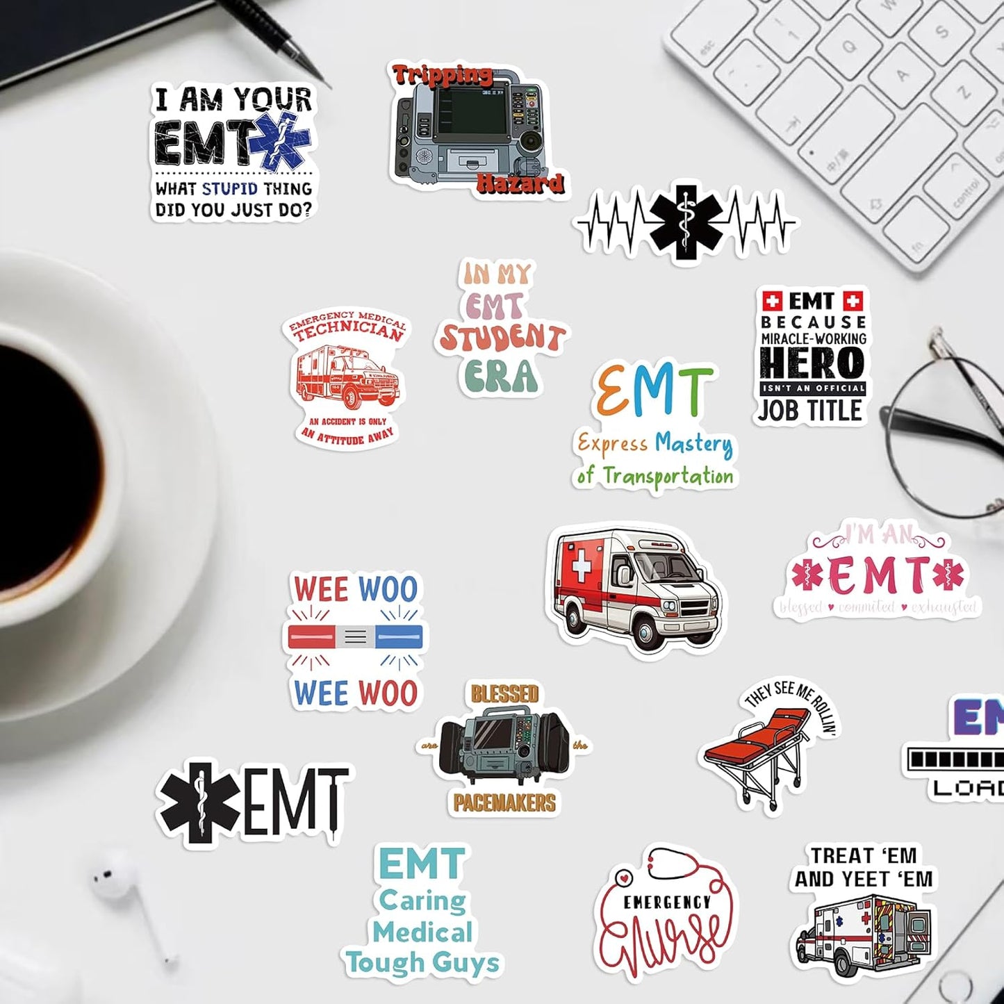 Dslalaly 50PCS EMT Stickers for Emergency Medical Technicians - Waterproof EMS Decals for Paramedics & Healthcare