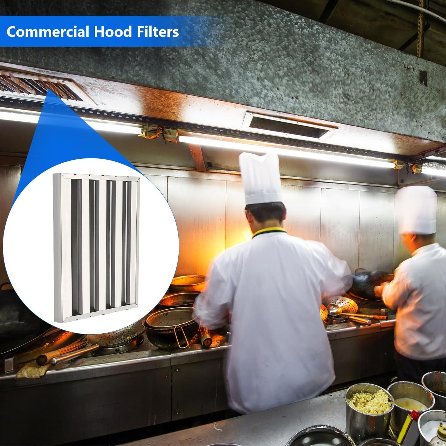 Commercial Hood Filters 19.5W x 19.5H Inch, 430 Stainless Steel 6 Grooves Range Hood Baffle Grease Filter for Kitchen Exhaust System, Easy to Clean