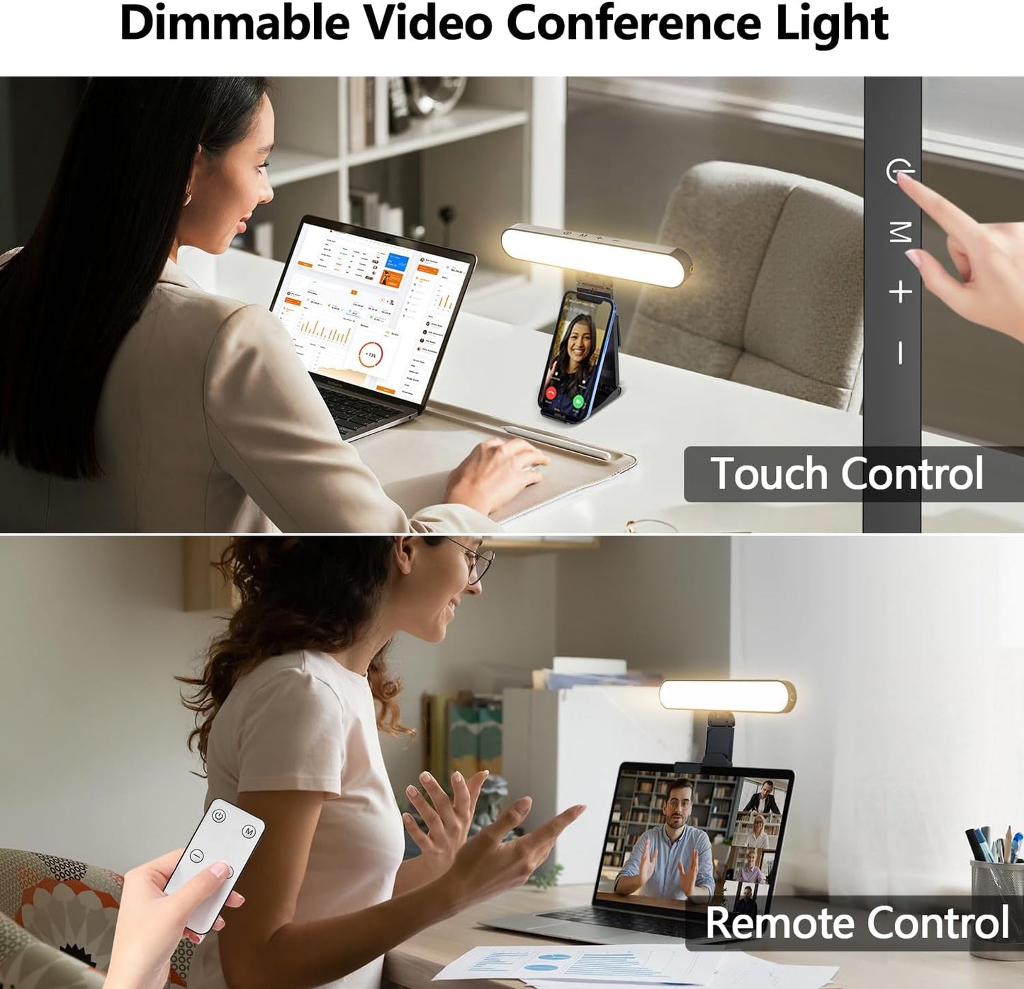 yAyusi Video Conference Light, LED Streaming Lighting for Laptop Computer Monitor, Desk Selfie Ring Light with Remote