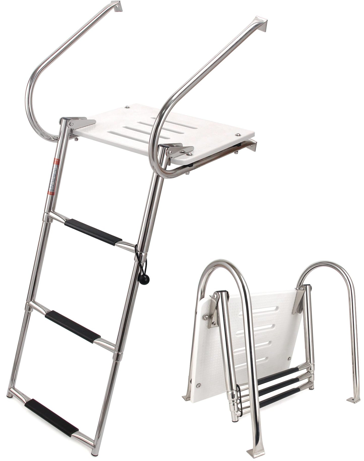 Mojiate 3-Step ABS Telescoping Boat Ladder | Stainless Steel Swim Platform with Handrails | 400lb Capacity | Collapsible for Pontoon, Dock & Yacht