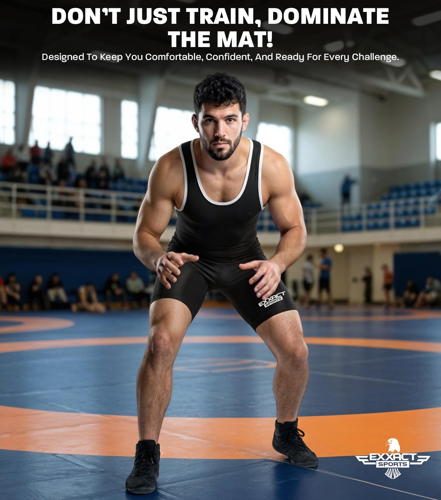Exxact Sports Plain Men's Wrestling Singlet, High Performance Powerlifting Singlet Wrestling Singlets for Men - (Black, AS)
