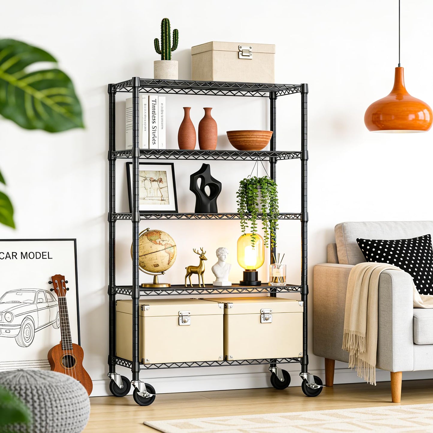 IZEUK 5-Tier Heavy Duty Metal Shelving Unit, Adjustable Steel Wire Storage Rack for Garage, Kitchen, Basement, Laundry Room & Office, Black, 17.7" D x 47.2" W x 72.3" H, 1750 lbs Capacity