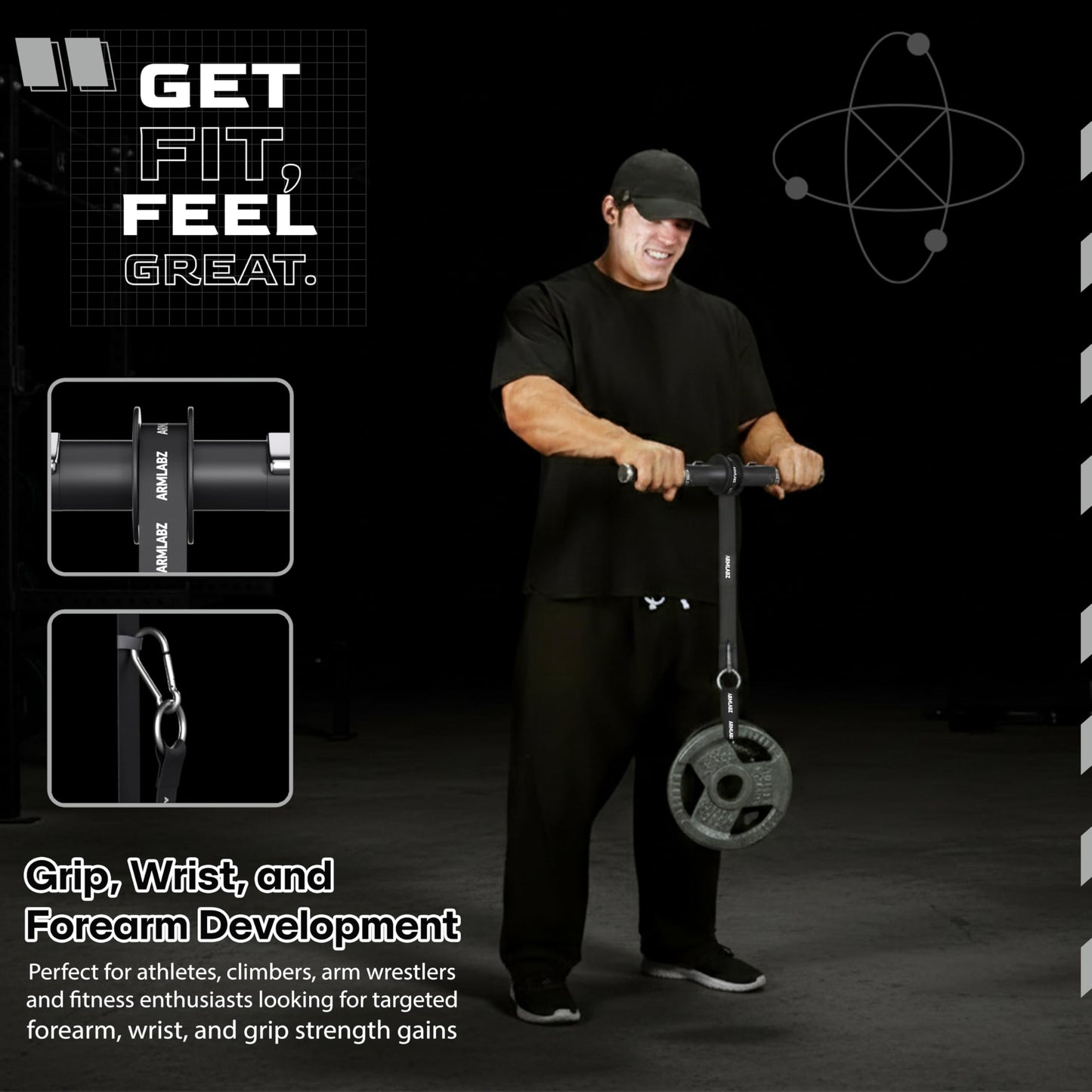 ArmLabz Forearm Roller 3.0 Premium Wrist Roller and Forearm Strengthener, Grip Strength Trainer and Hand Exerciser, Quick Reset, One Arm Use, Metal Core, Heavy-Duty Strap