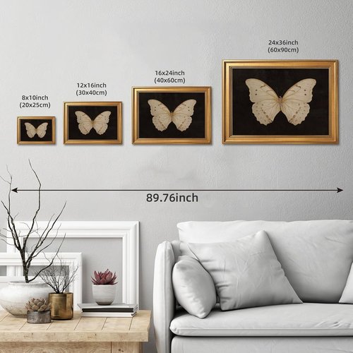 Gold Framed Vintage Butterfly Canvas Print - Elegant Nature Wall Art for Living Room | 12x16 Inch