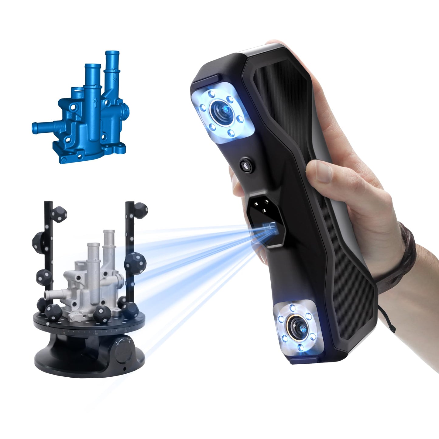 Revopoint MetroX Pro 3D Scanner for 3D Printing Handheld, Industrial-Grade Precision 0.01mm, 30+15 Blue Laser Scan, Full Color Scanning, for Reverse Engineering & Automotive Modeling, Advanced