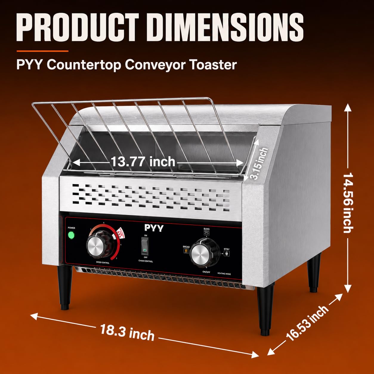PYY Commercial Conveyor Toaster 450pcs/h - Commercial Toaster for Toast, Bun, Bagel, Bread, Heavy Duty Stainless Steel Toaster Oven for Restaurant, Bakery, Buffet Use