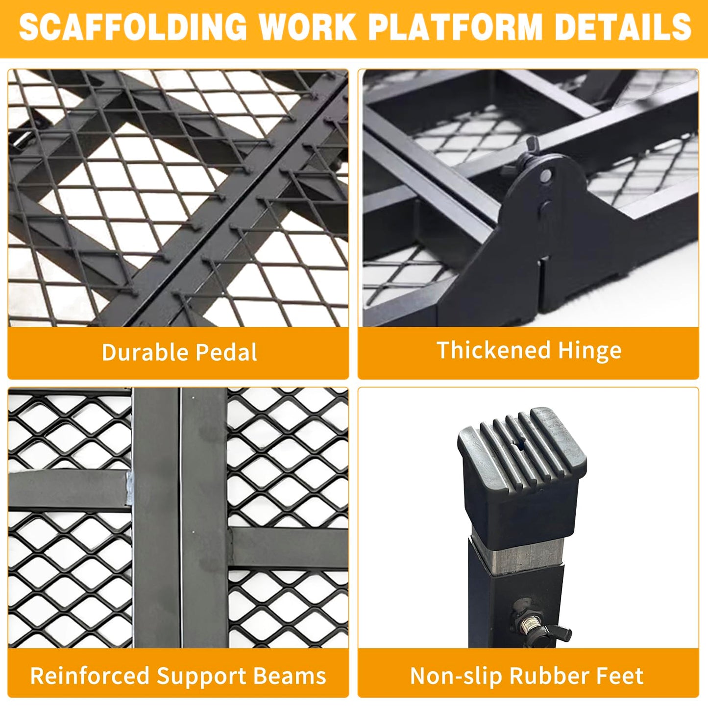 Scaffolding Work Platform, 29.9" to 47.2" Height Adjustable Work Platform, Foldable Scaffold for Building Construction, Interior Painting, Home Improvement（450LBS Capacity, Black,5 Heights Options)