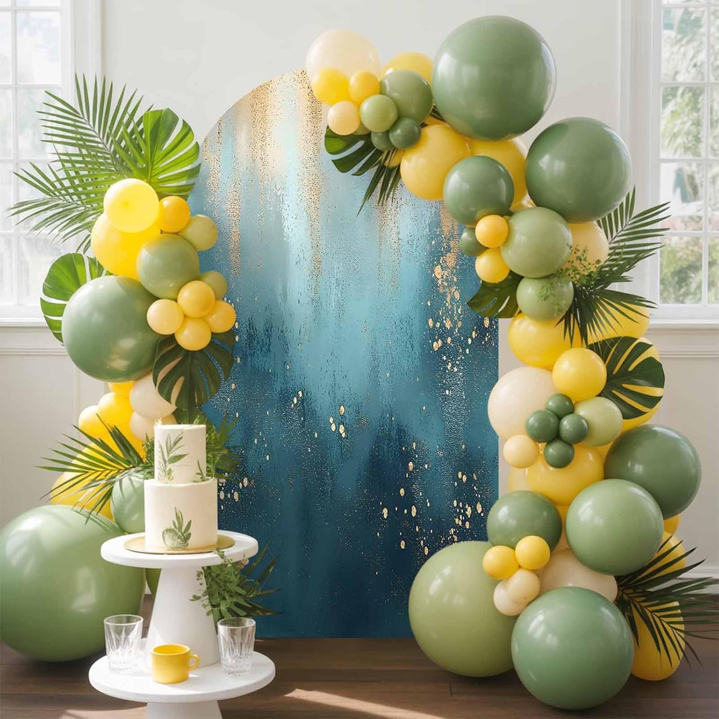 Jnbasdffb 7.2 Turquoise Gold Geometric Wedding Arch Cover,Stretchy Spandex Arch Backdrop Stand Covers FT,Modern