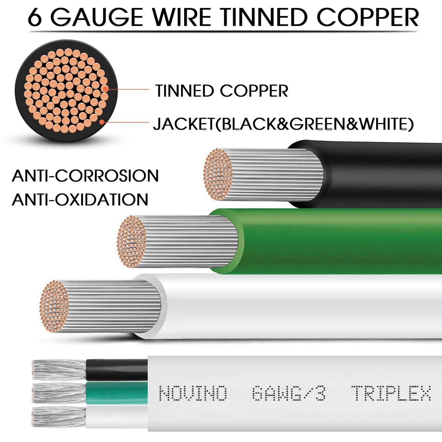 Marine Wire 6 Gauge,6 AWG Marine Grade Wire,6/3 Triplex Boat Cable,6 Gauge Oxygen-Free Copper Cable for Automotive RV Boat Speaker Solar Outdoor - 30ft