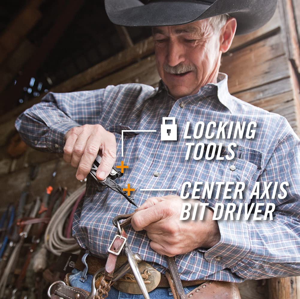 Gerber Gear Center-Drive Multitool - Includes 3.25” Outboard Knife, Pliers, Pry Bar, Bottle Opener & Awl - Comes with Bit Set & Sheath - Silver & Black