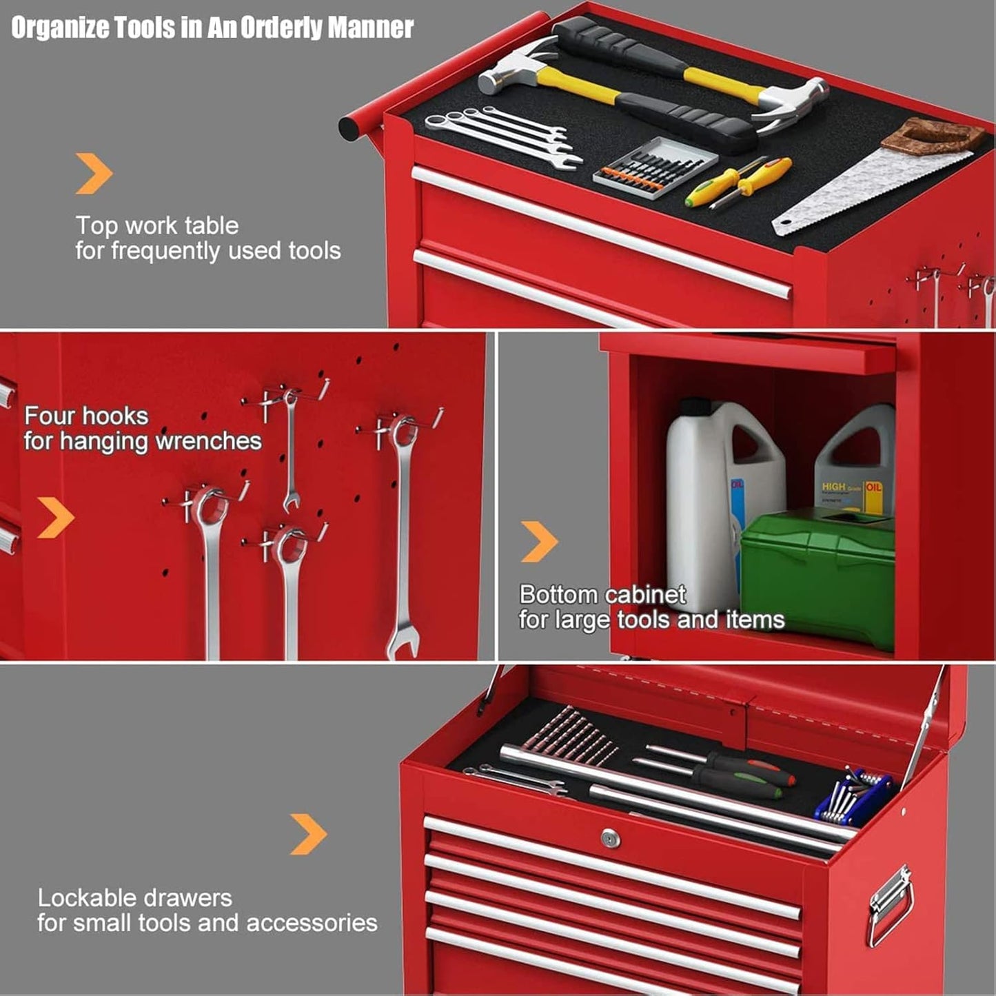 Goplus 6 Drawers Tool Chest, 2-in-1 Rolling Tool Box with Universal Lockable Wheels, Protective Liner, Detachable, Auto Lock, Metal Tool Storage Cart, Heavy Duty Tool Cabinet for Garage Shop
