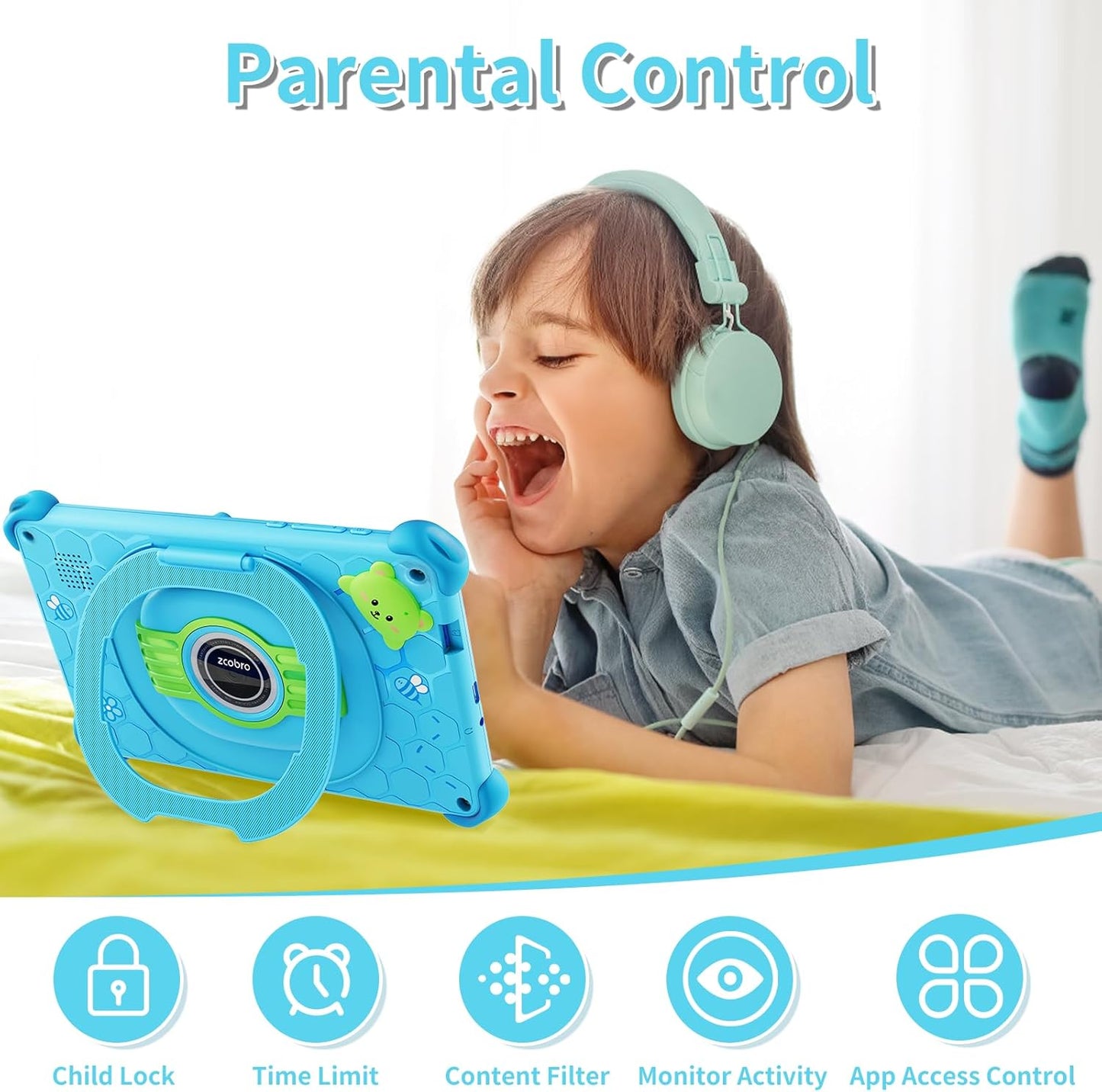 zcobro 7 inch 32GB Kids Tablet Toddler Kids Learning Tablet WiFi Tablets with Shockproof Case, YouTube, GMS, Parental