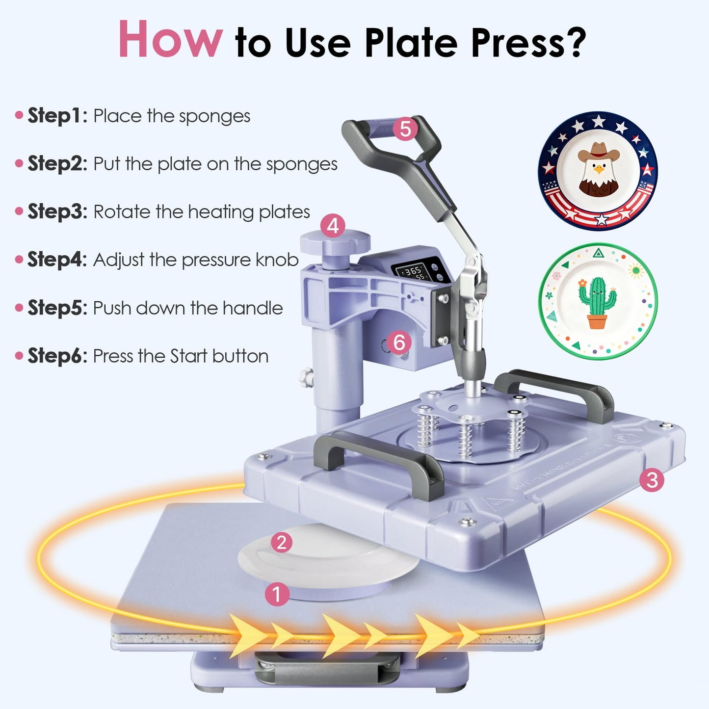 Seeutek 5 in 1 Heat Press Machine 12x15 Inch, 360° Swing Away Sublimation Heat Transfer Press with Mug, Hat & Plate Attachments for T-Shirts, Lavender