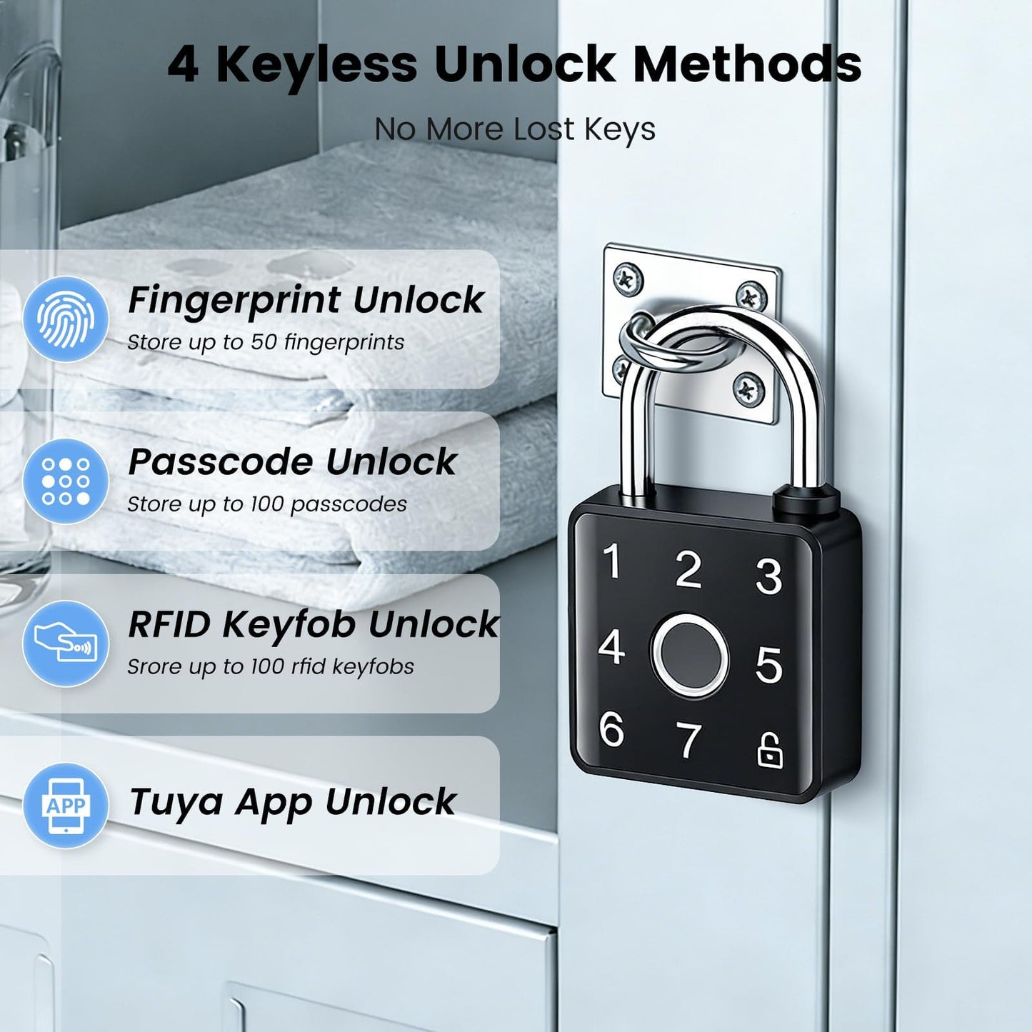 Lokko Gym Locker Lock, Fingerprint Smart Padlock Bluetooth RFID Keyless Biometric Lock for School Dorm Employee Locker, Toolbox