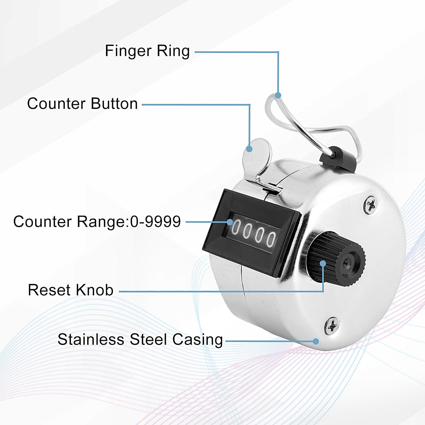 Tcipreay 2 Pack Hand Tally Clicker Counter – 4 Digit Metal Mechanical Hand Counter with Lanyard for People Counting, Lap Tracking, Knitting, Pitch, Golf, Coaching, Umpire, Events