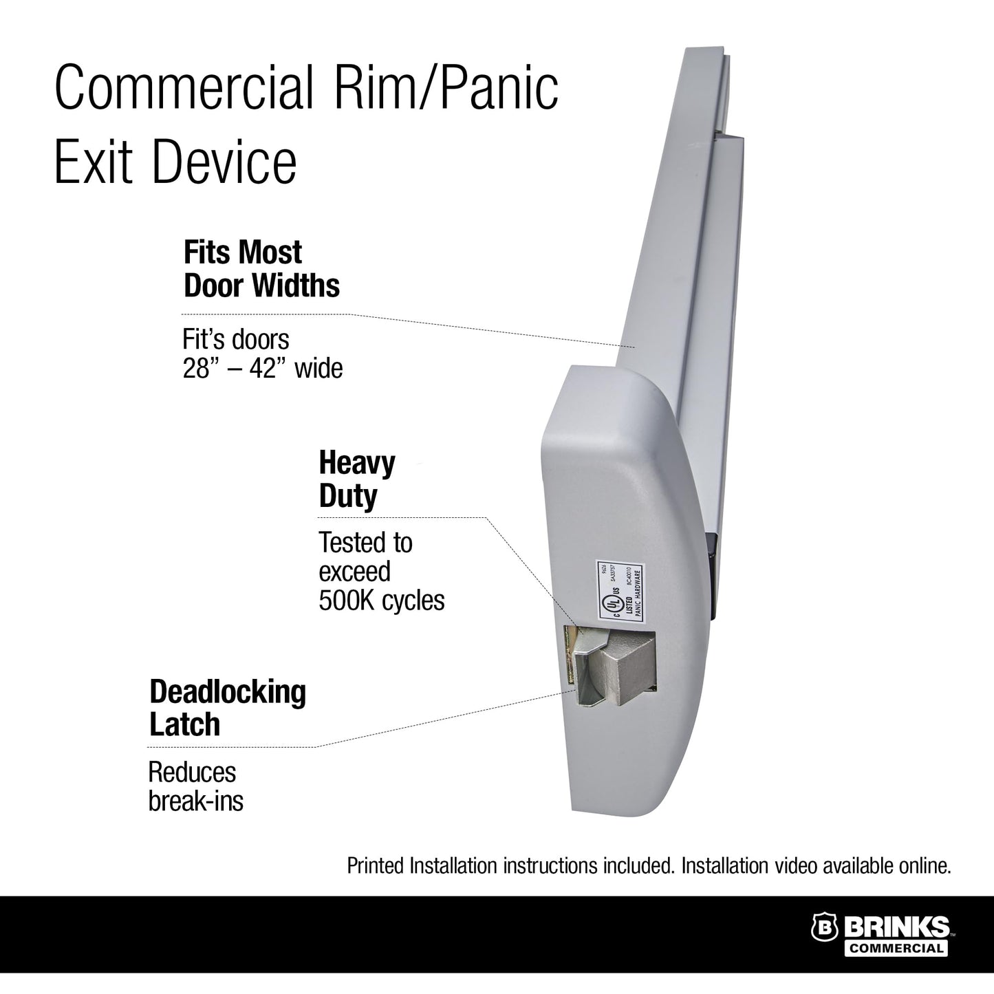 Brinks Commercial Rim Panic Exit Device, Aluminum - Durable Exit Device for Commercial and Industrial Doors