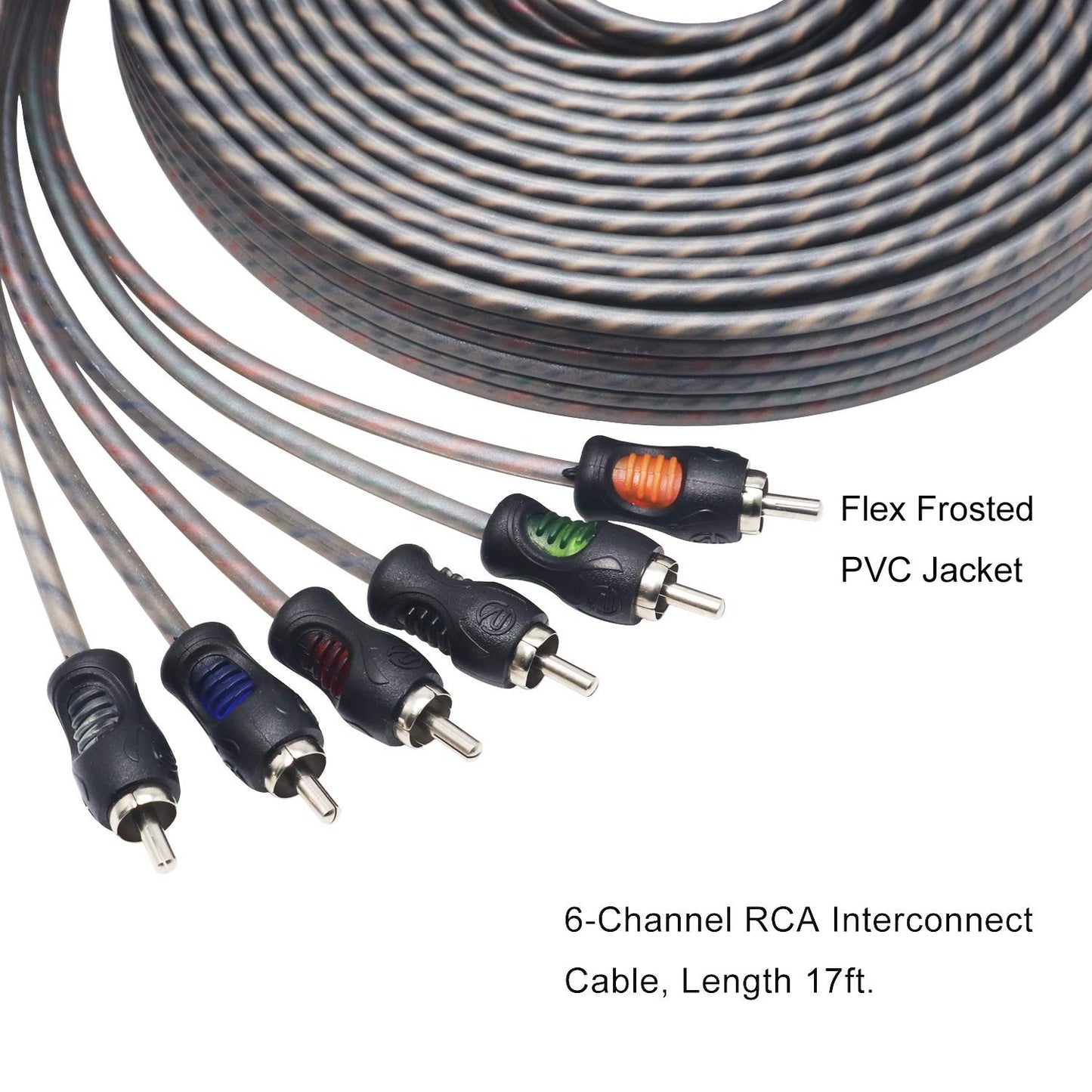 RCI617 99.99% 17ft 6-Channel RECOIL Oxygen Free Copper RCA Audio Cable, Twisted Pair with Noise Reduction