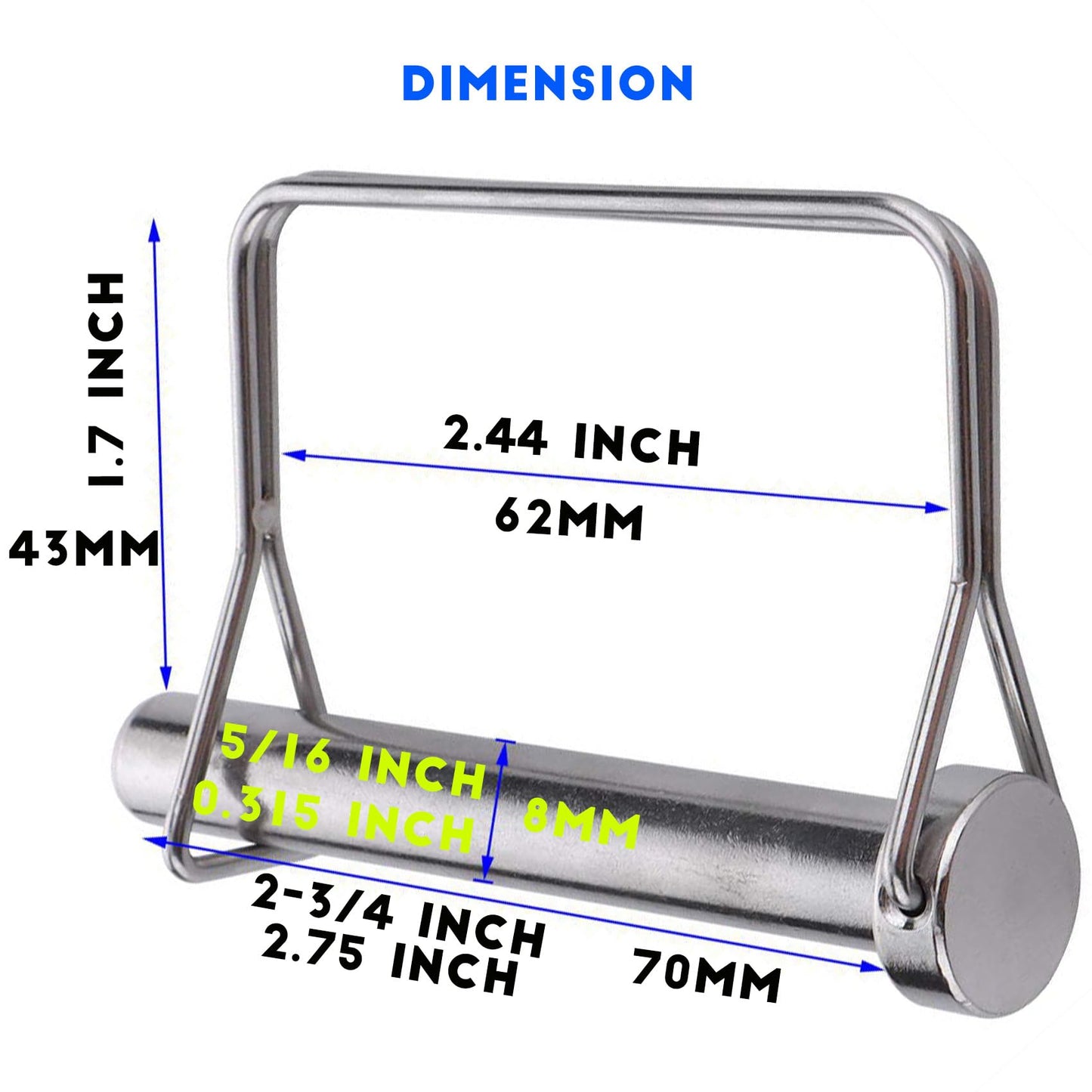 10 PCS Large Trailer Coupler Pin Heavy Duty Trailer Hitch Pin Safety Locking Pin 5/16 X 2-3/4 (8X70MM)