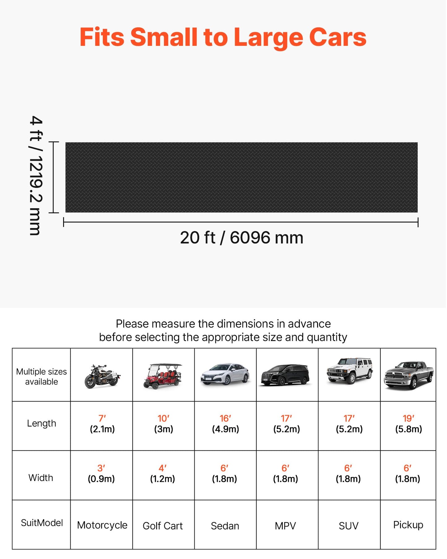 VEVOR Garage Floor Roll, 4 x 20 ft Garage Flooring Mat, 3 mm Thickened Rubber Diamond Plate Floor Protector Mat, Non-Slip, Wear-Resist, Waterproof, Easy to Clean for Warehouse, Gyms,Trailer, Black